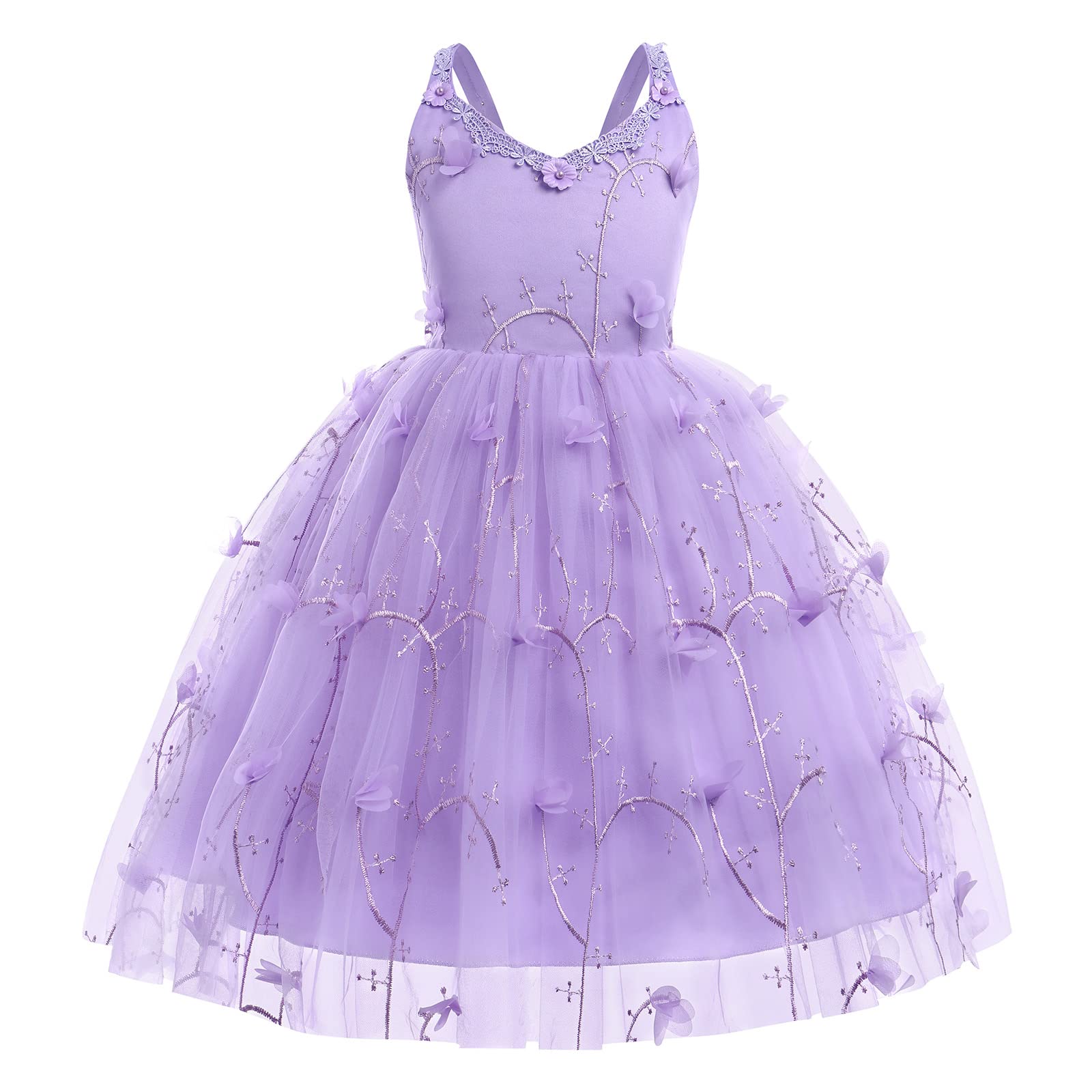 Butterfly Flower Girl Dress for Kids - Princess Birthday Wedding Bridesmaid Pageant Formal Party Gown - Elegant Backless Tulle Dress for Special Occasions & Photo Shoots
