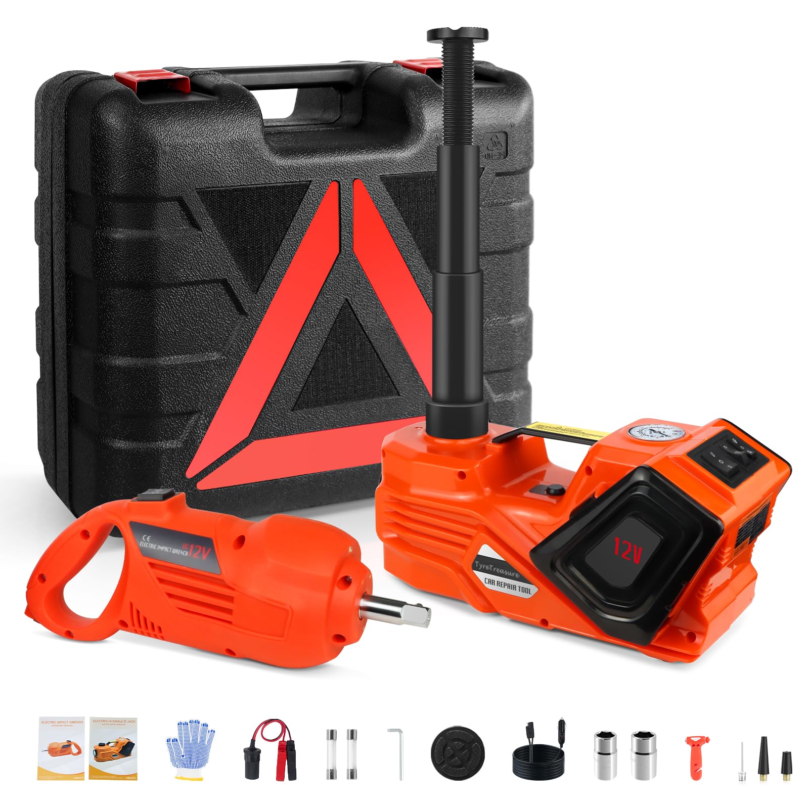 5 Ton Electric Hydraulic Car Jack Kit with Impact Wrench & Tire Inflator (6.1-17.7