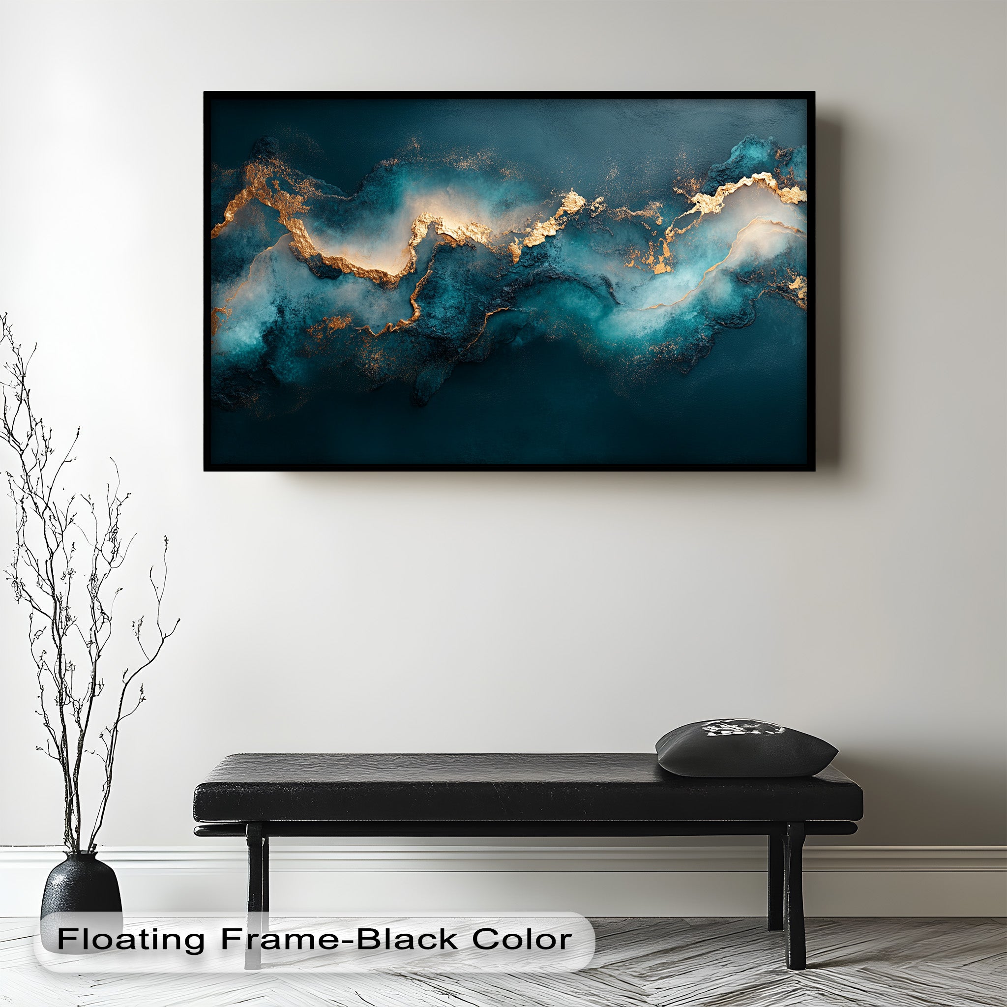 Abstract Blue and Gold Swirls Oil Painting - Modern Luxury Wall Art for Living Room, Bedroom & Office Decor
