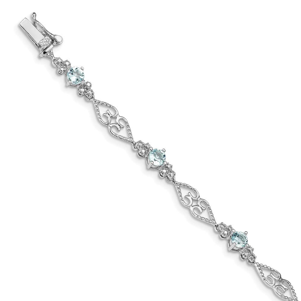 Sterling Silver Rhodium-Plated Diamond & Aquamarine Bracelet for Women | Elegant Jewelry Gift for Birthday, Anniversary & Special Occasions