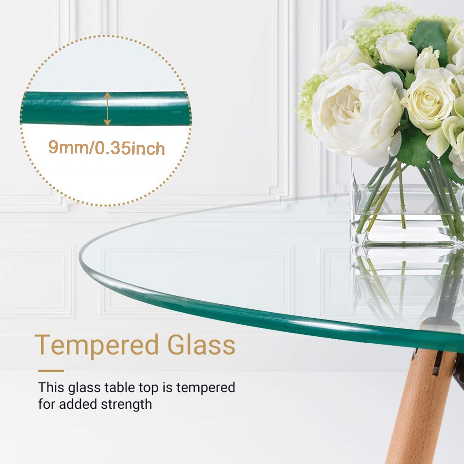 16-32 Inch Round Tempered Glass Table Top - 1/3