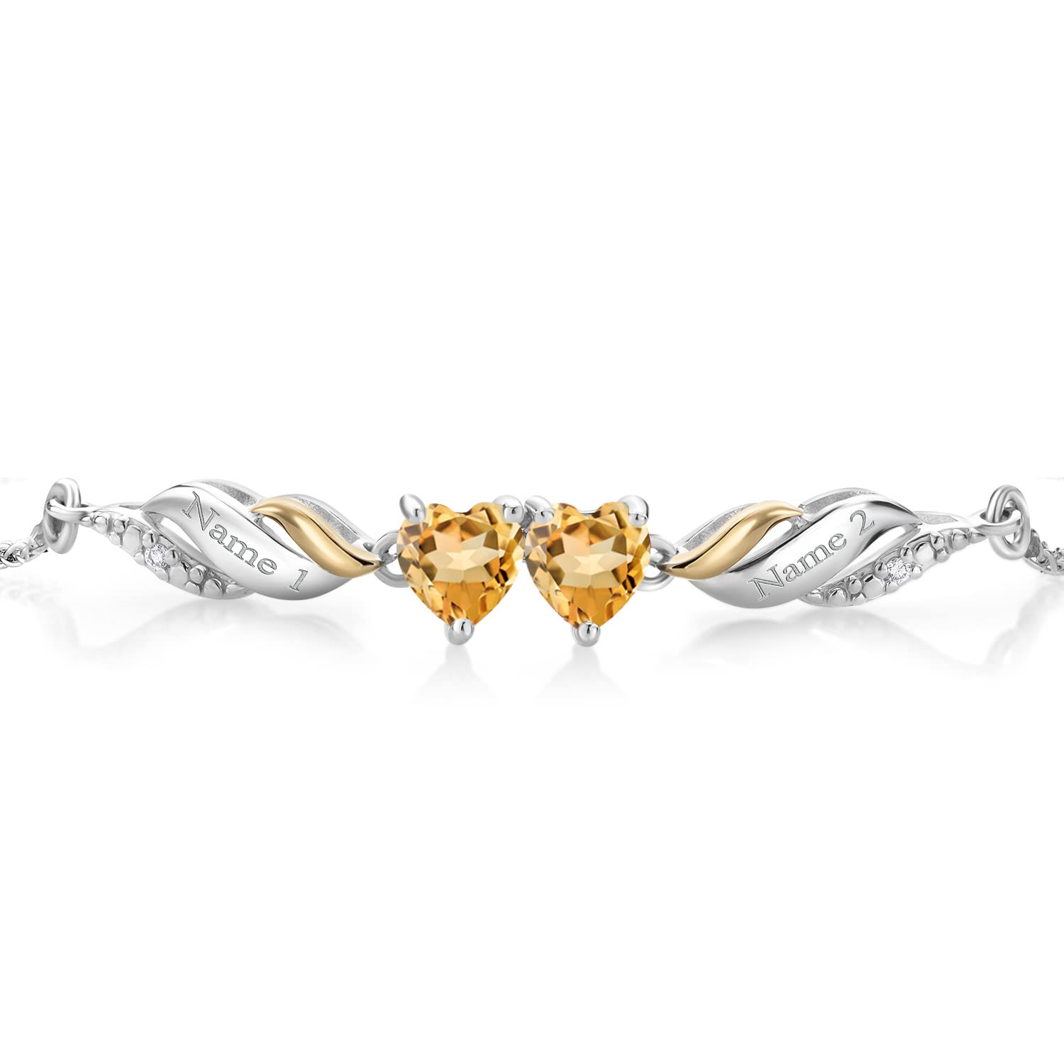 0.94 Ct Heart-Shaped Yellow Citrine & Lab-Grown Diamond Bracelet in 925 Silver & 10K Gold | Elegant Women's Jewelry for Valentine's Day, Anniversary & Special Occasions