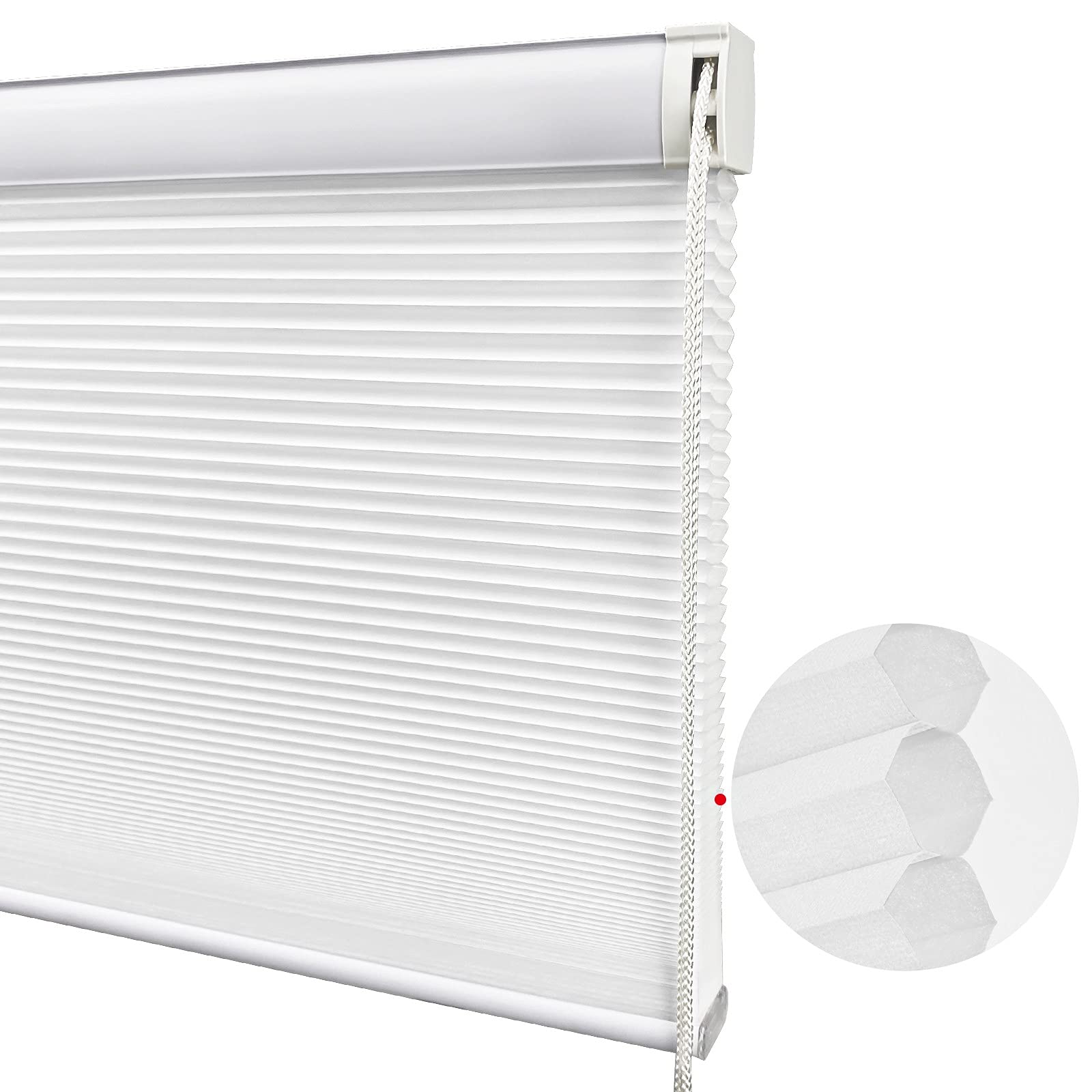 Custom Cut Keego Window Cellular Blinds - Corded Light Filtering Honeycomb Shades for Noise Cancelling - Perfect for Home, Kitchen, Bedroom & Office (White, 80