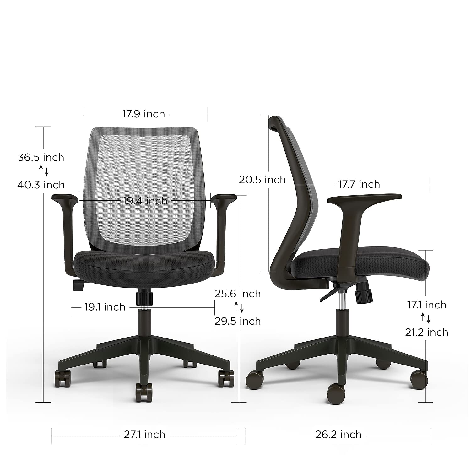 Ergonomic Mesh Back Swivel Office Chair with Adjustable Height, Tilt Tension & Lock - Comfortable Fabric Seat for Home Office, Gaming & Workspace (Ideal for Long Hours of Sitting)