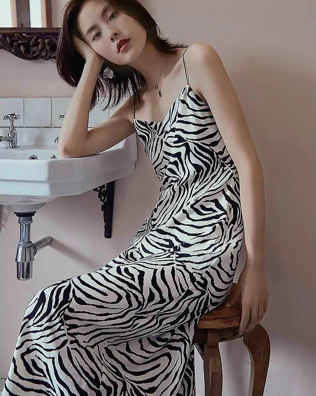 Elegant Zebra Print Spaghetti Strap Silk Dress for Women | Summer Party, Cocktail & Evening Wear | Flowy & Comfortable