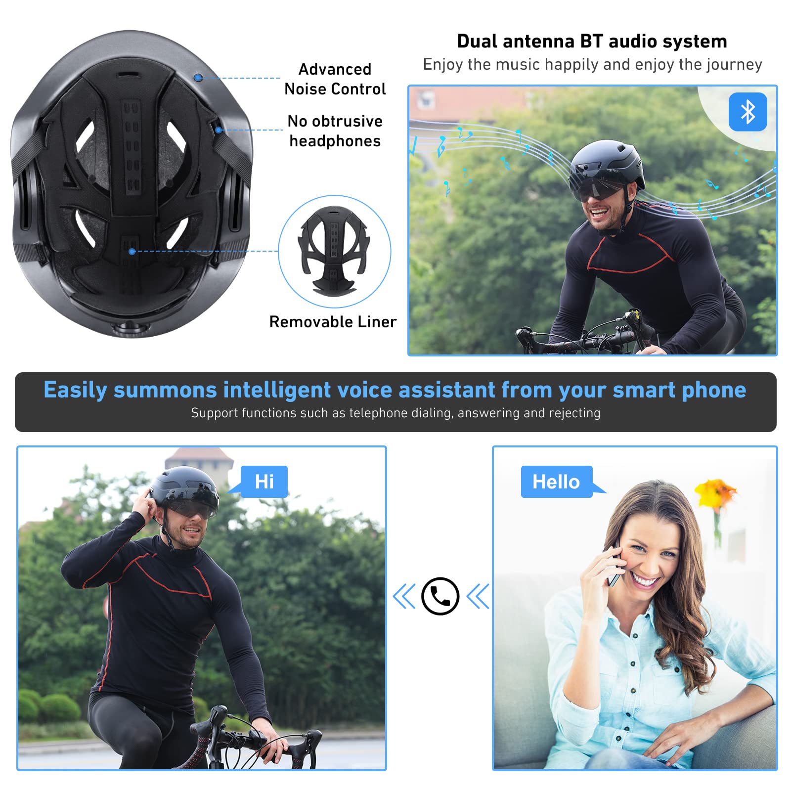 KRS-S1 Smart Bike Helmet for Men & Women - 1080P 60fps Sports Camera, Dual Antenna Bluetooth Cycling Helmet - Perfect for Road Biking, Commuting & Outdoor Adventures