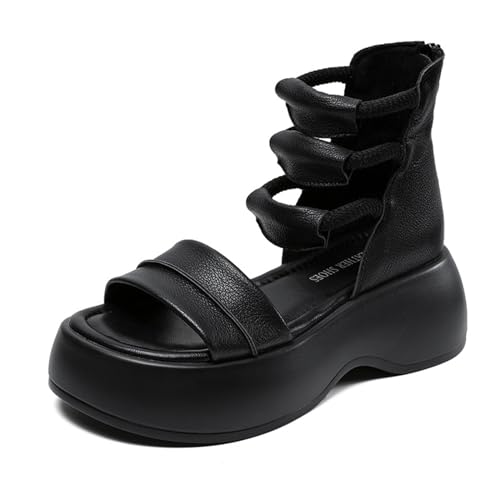Women's Sexy Leather High Top Platform Sandals - Peep Toe Gladiator Sandals with Zipper & Hollow Back | Comfortable Soft Sole for Casual Walking & Beach Outfits | Perfect for Summer Fashion, Date Nights & Vacation Wear