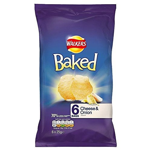 Baked Cheese & Onion Flavored Snacks - Walkers Crisps 6 Pack (25g Each) | Perfect for Office Snacks, Lunchboxes & Party Food