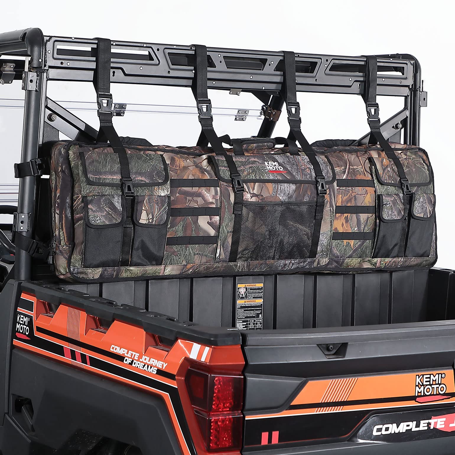 KEMIMOTO Double UTV Tool Bag Rack - Heavy Duty ATV Tool Holder with Soft Carrier Case for Rear Roll Cage | Compatible with Polaris Ranger & Most UTV Models | Perfect for Hunting, Off-Roading & Outdoor Adventures (Camo Pattern)