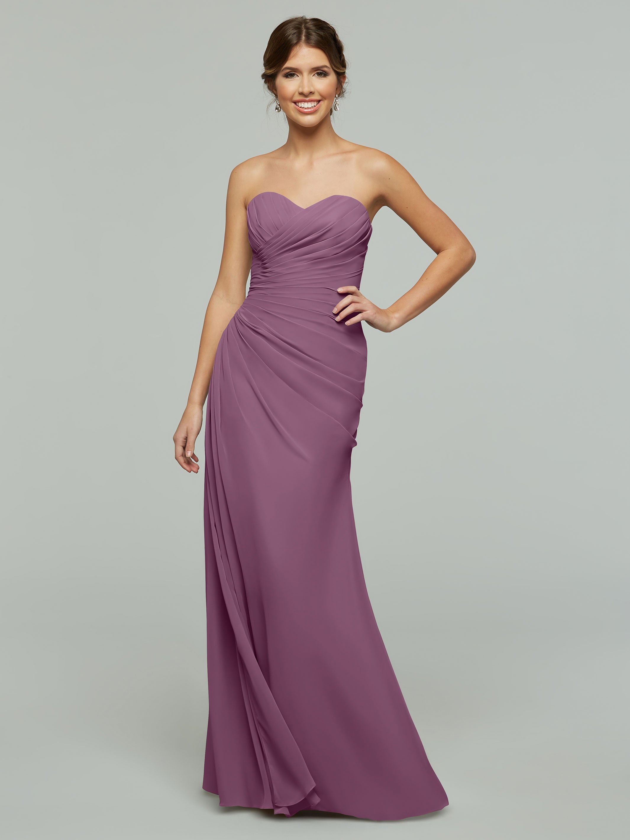 Elegant Strapless Sweetheart Chiffon Bridesmaid Dress with Ruching - Perfect for Weddings, Formal Events & Special Occasions