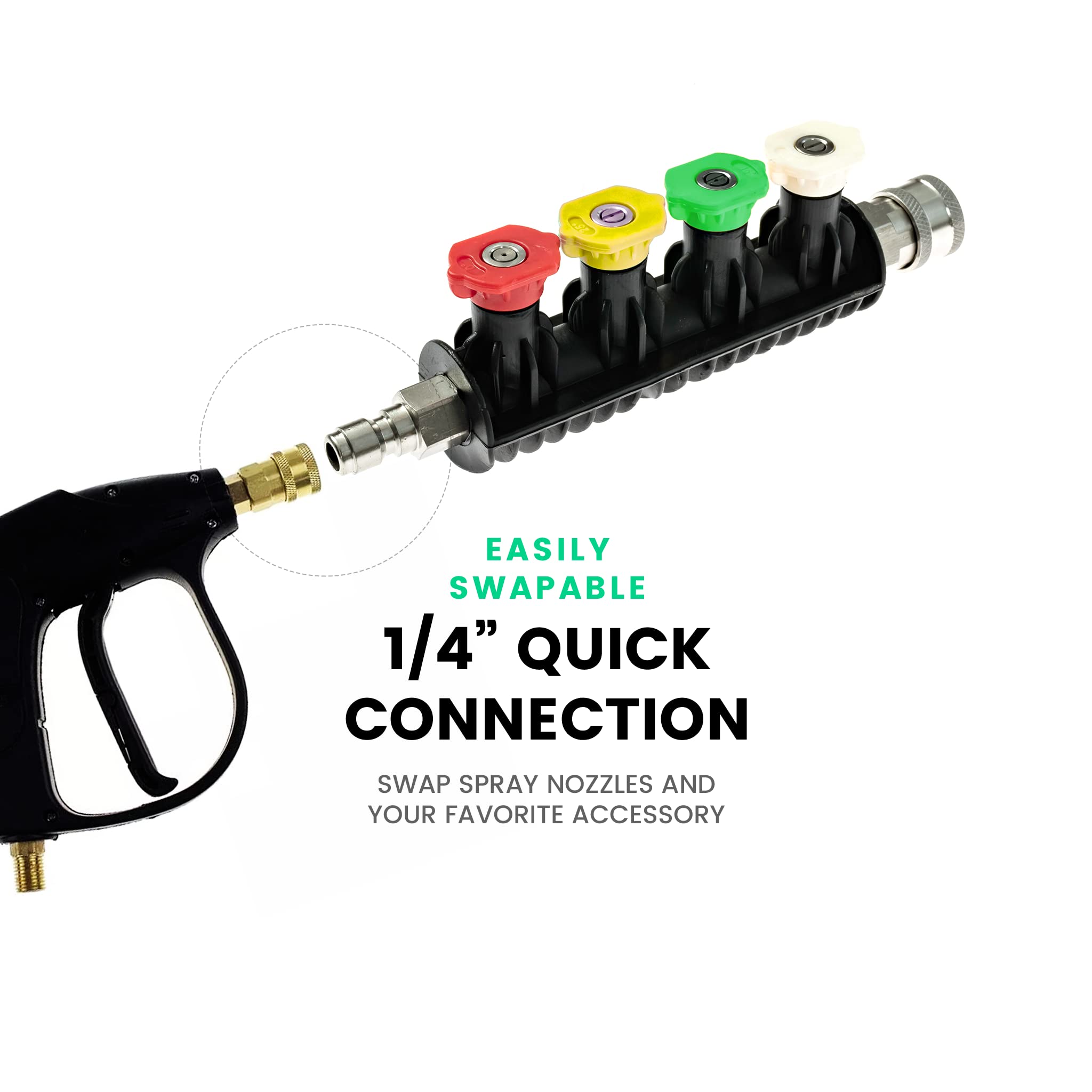 Stainless Steel Pressure Washer Lance with Quick Connect & Nozzle Holder - 4 Wash Nozzles for Car Cleaning, Driveway, Patio & Outdoor Surfaces - Heavy Duty Detachable Wand for Home & Commercial Use