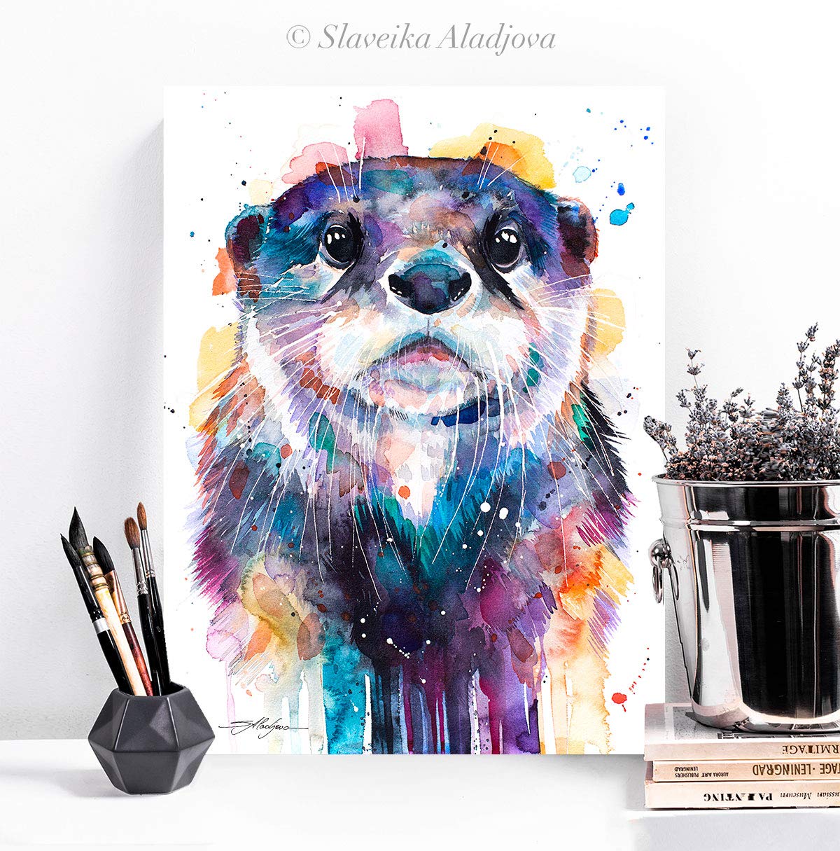Otter Watercolor Painting Print by Slaveika Aladjova - Handmade Wildlife Art for Home Decor, Nursery & Office Wall Art