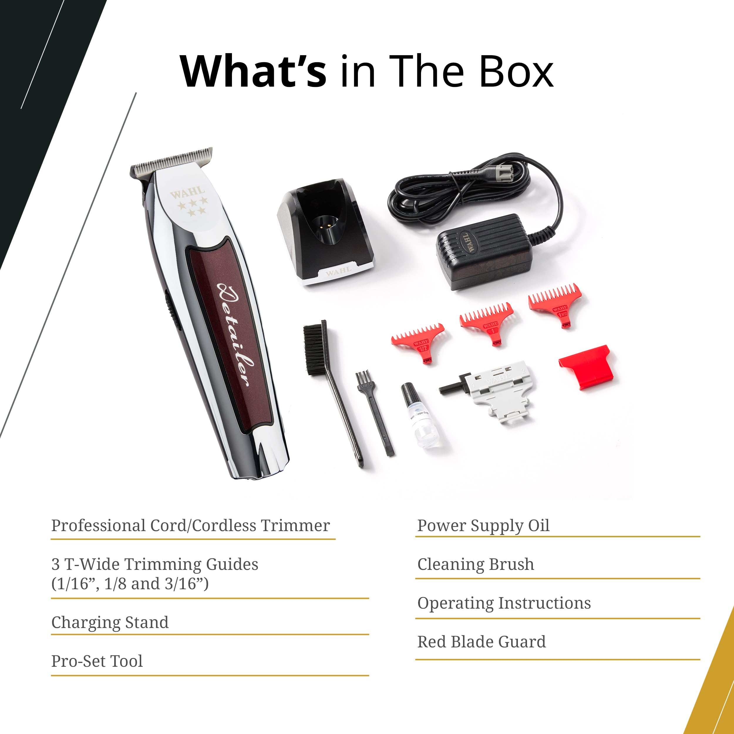 Wahl Professional Cordless Detailer Li Trimmer - Wide Blade Lithium-Ion Hair & Beard Trimmer with 100 Min Runtime & Charging Stand | Perfect for Home Grooming, Barbershops & Travel