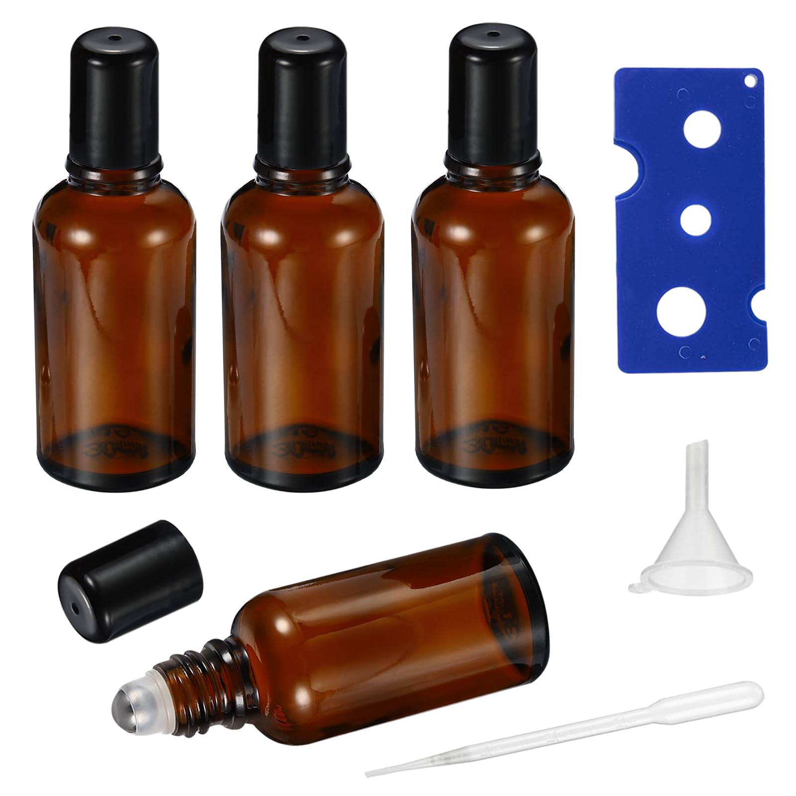 30ML Essential Oil Roller Bottles - 4 Pack Amber Glass Roll On Bottles with Stainless Steel Roller Balls for Perfume, Aromatherapy & DIY Blends - Includes Opener, Funnel & Dropper - Perfect for Travel, Gifts & Home Use