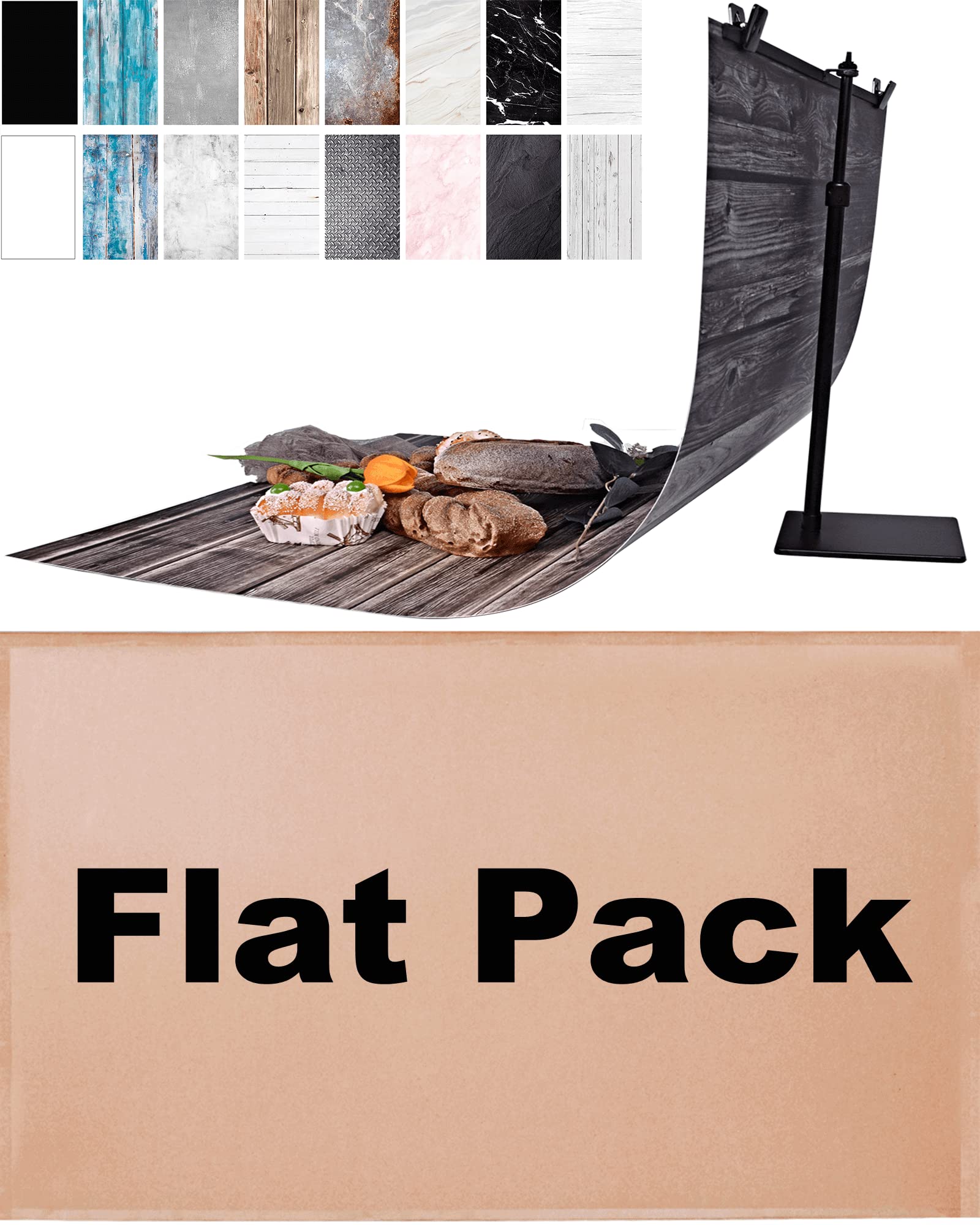 8PCS Double-Sided Realistic Food Photography Backdrops with Tripod Stand - Flat Lay Tabletop Background for Product Photography, Blogging & Social Media Content Creation