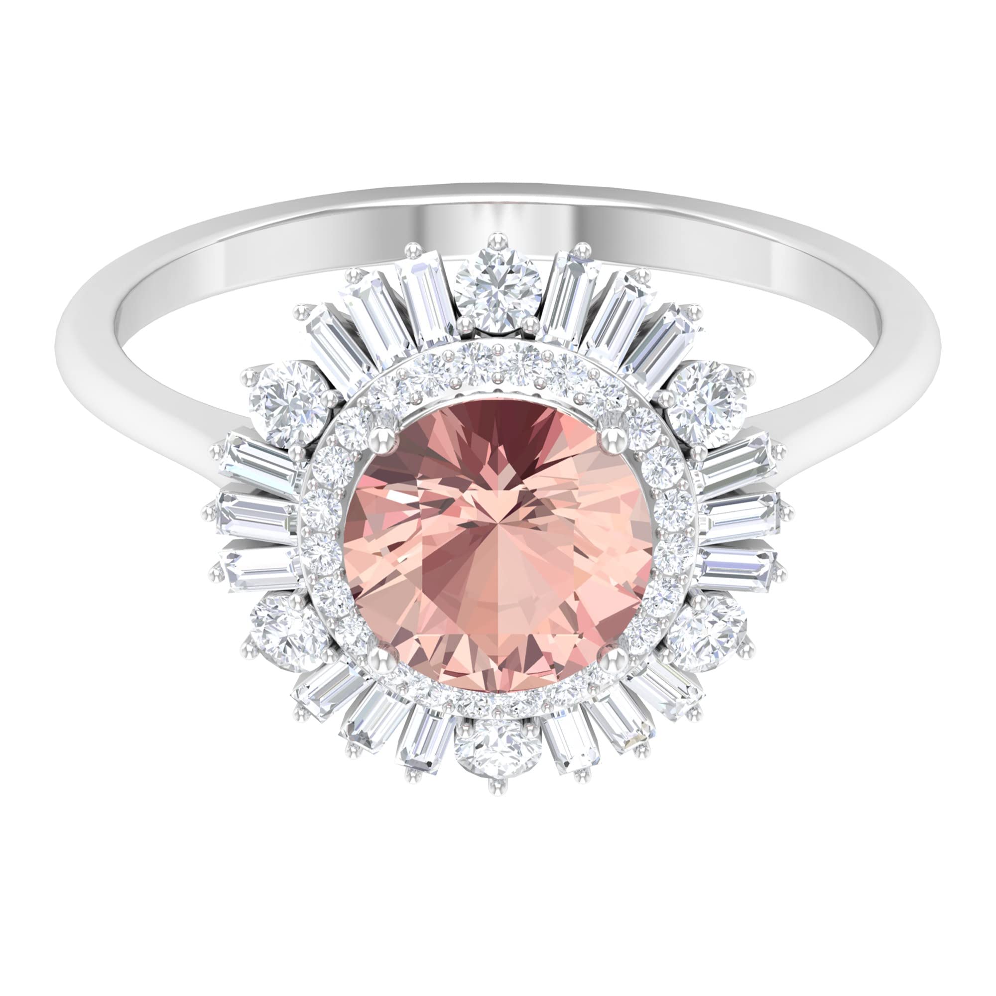 2.25 CT Morganite and Moissanite Engagement Ring for Women - 7MM Round Cut Pink Morganite with Double Halo Moissanite - 14K Gold or 925 Sterling Silver Wedding Band - Perfect for Proposals, Anniversaries, and Special Occasions