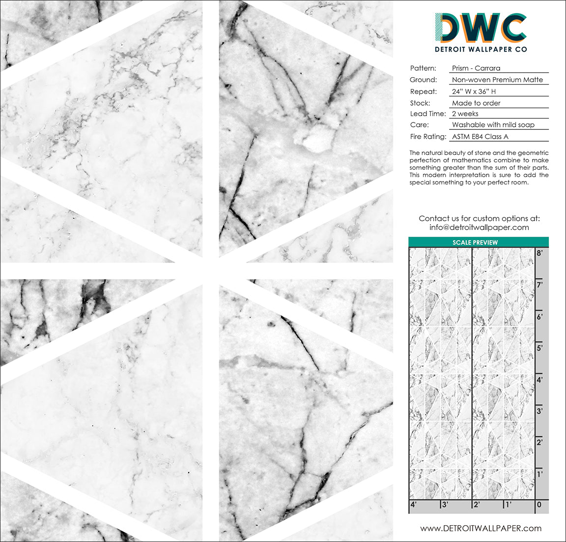 Prism Carrara Marble Wallpaper - Elegant Peel and Stick Wallpaper for Home & Office Decor | Perfect for Living Room, Bedroom, and Bathroom