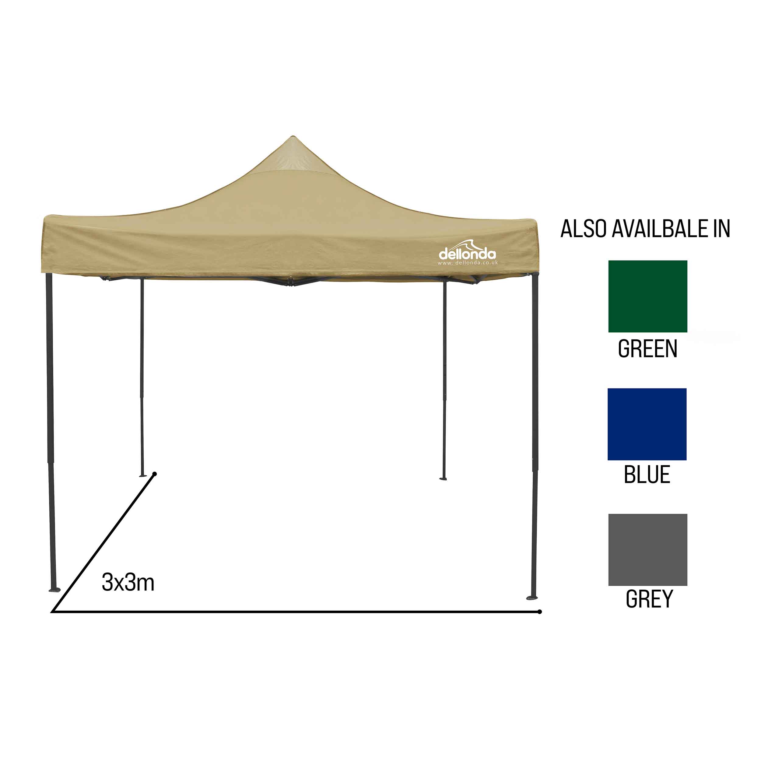 Premium 3x3m Pop Up Gazebo with Carry Bag - Waterproof Outdoor Canopy Tent with Stakes & Weight Bags for Patio, Backyard, Beach & Camping - Beige DG130