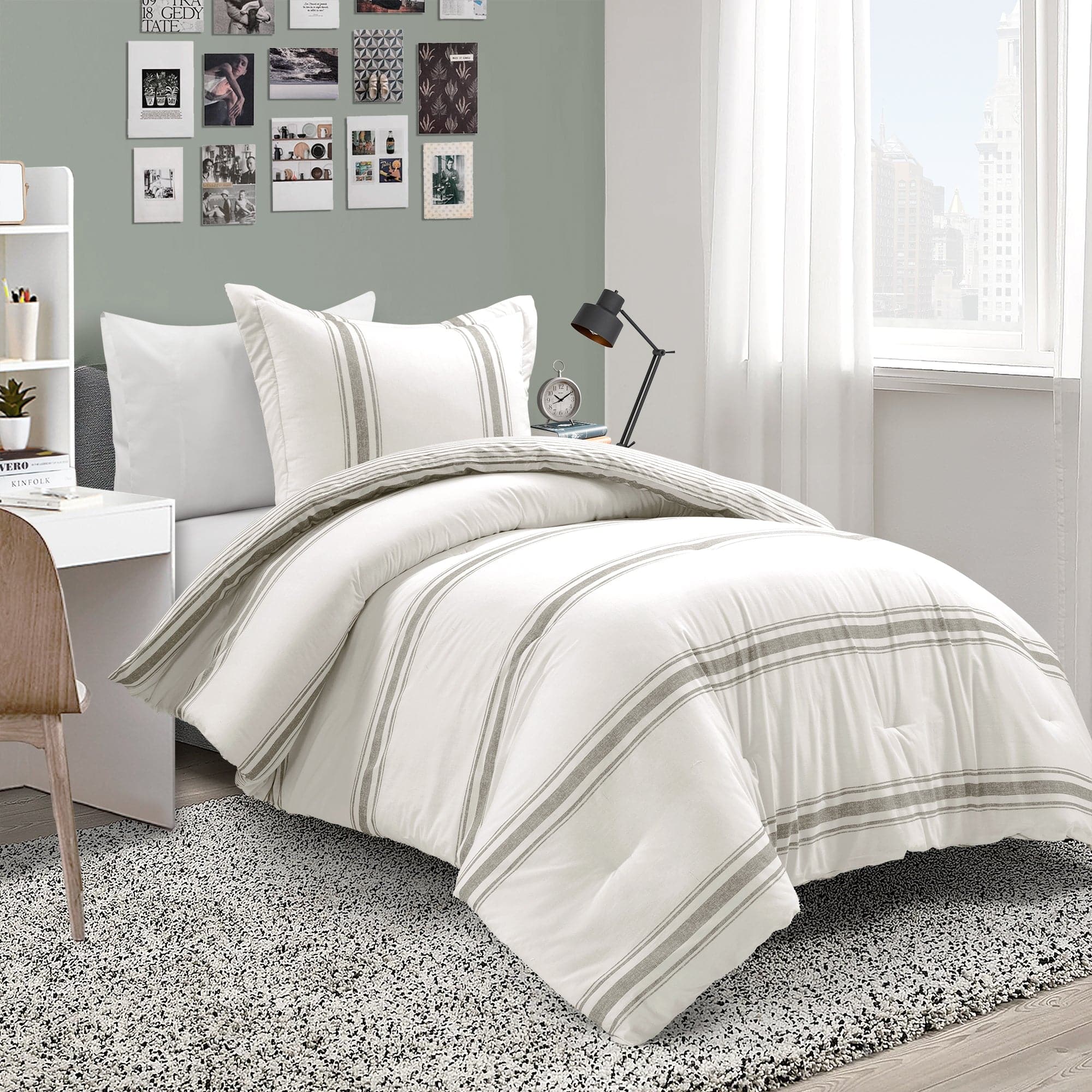 Farmhouse Stripe Reversible Comforter Set - Queen Size, Soft Breathable Cotton Bedding - Perfect for Cozy Bedroom Decor & Guest Room Styling