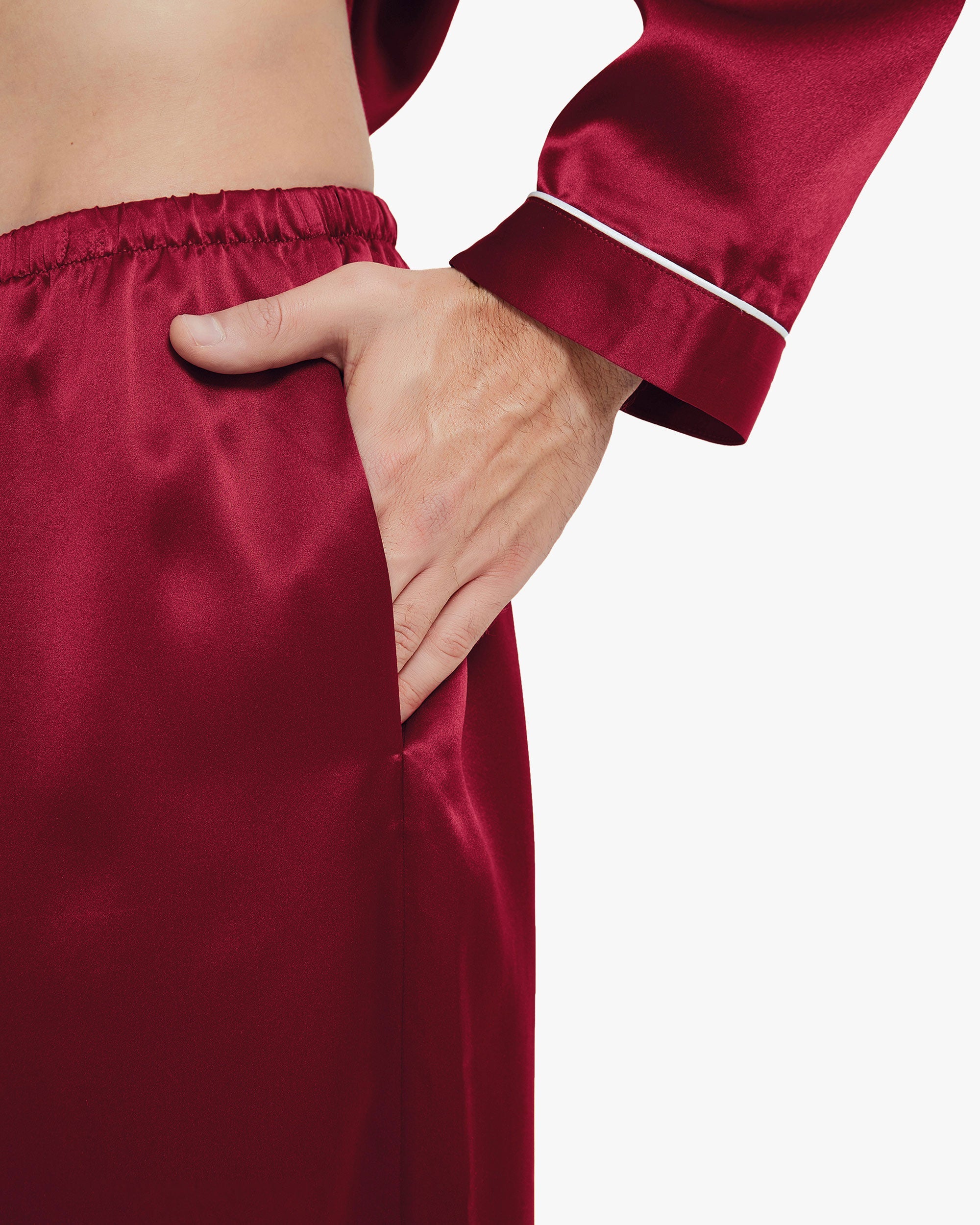 Luxury Silk Pajamas for Men - 100% Pure Mulberry Silk Sleepwear Set with Piped Trim - Perfect for Relaxation, Lounging & Gift Giving