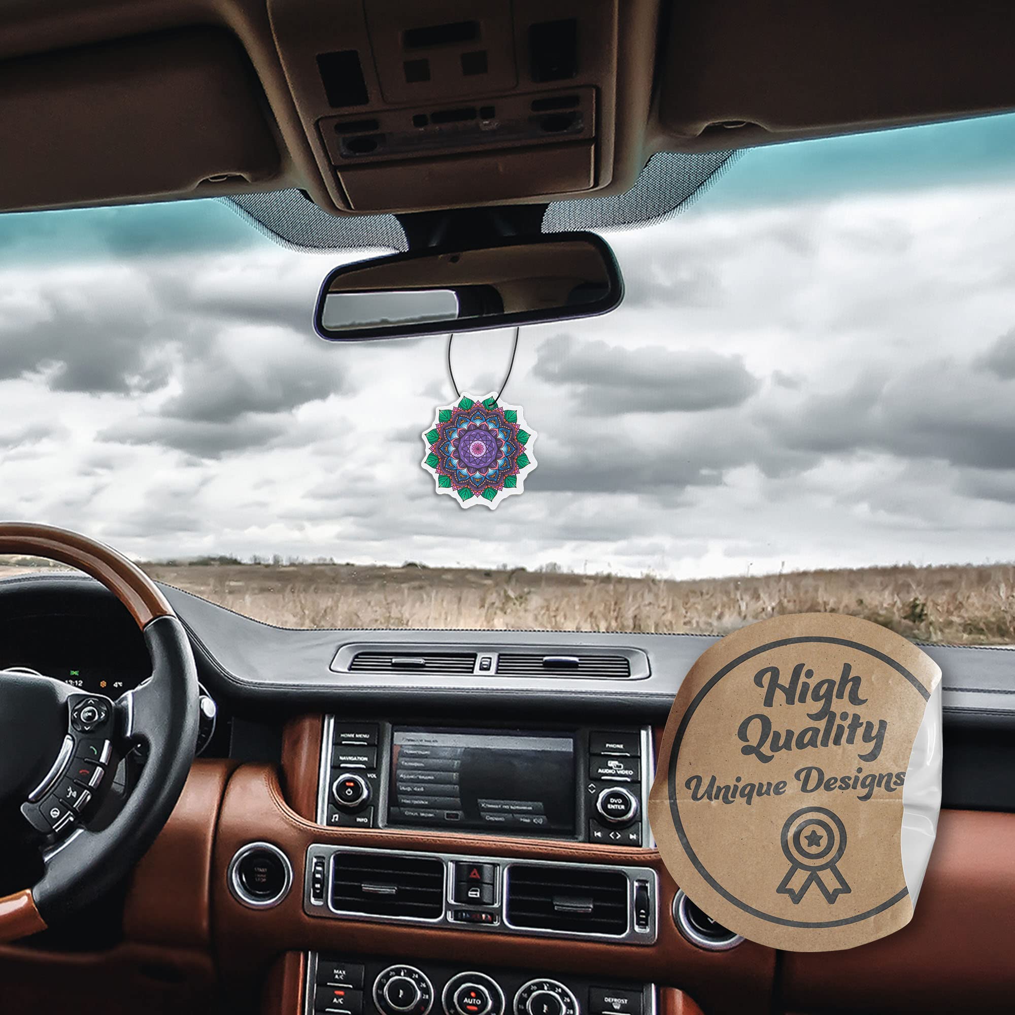 6 Pack Mandala Car Air Freshener with Essential Oils - Natural Scented Fresheners for Car, Home & Office | Fresh Fresheners Brand