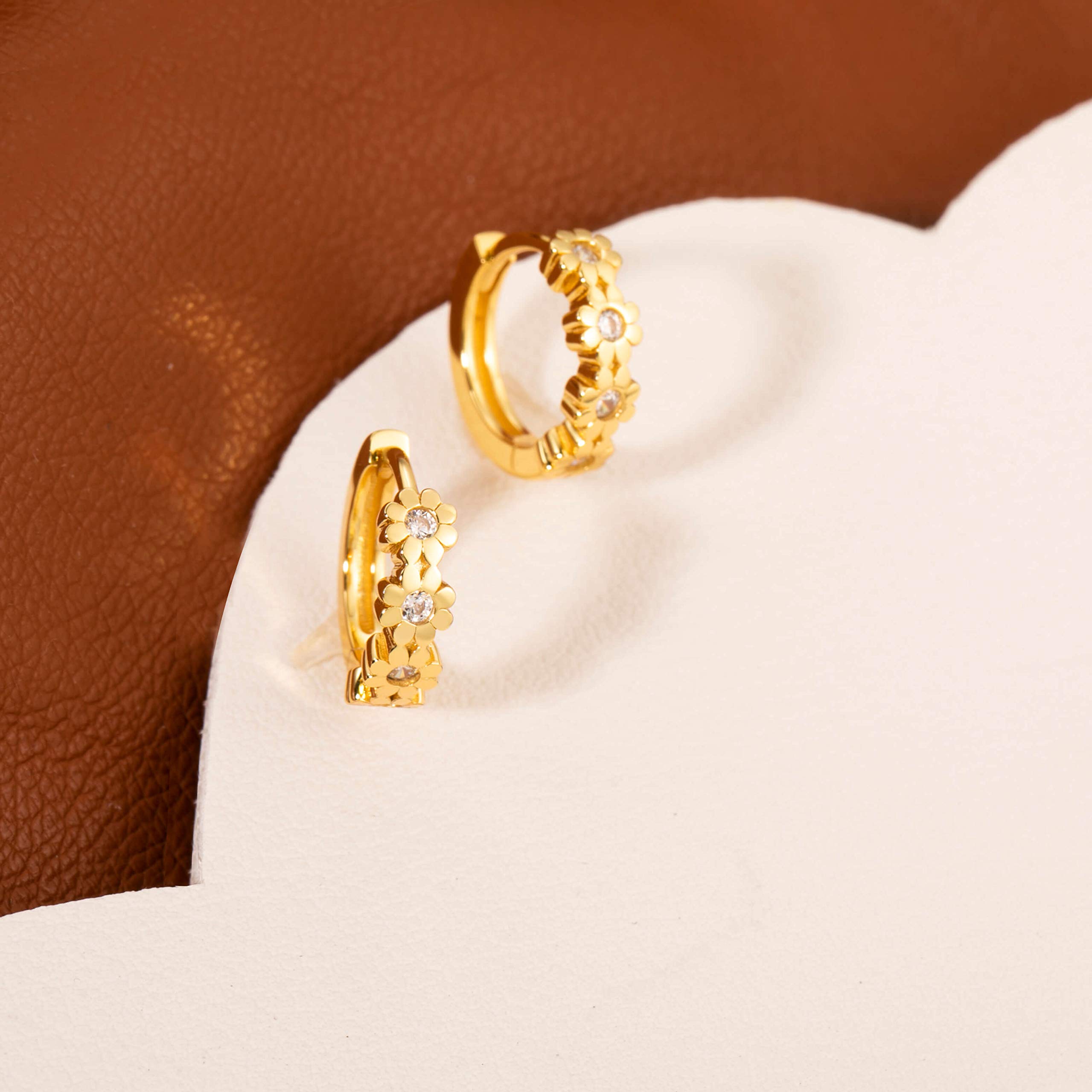 14K Gold Hoop Earrings for Women - Sterling Silver Flower Huggie Earrings | Tiny Mini Hoops for Everyday Wear, Gift Giving & Special Occasions