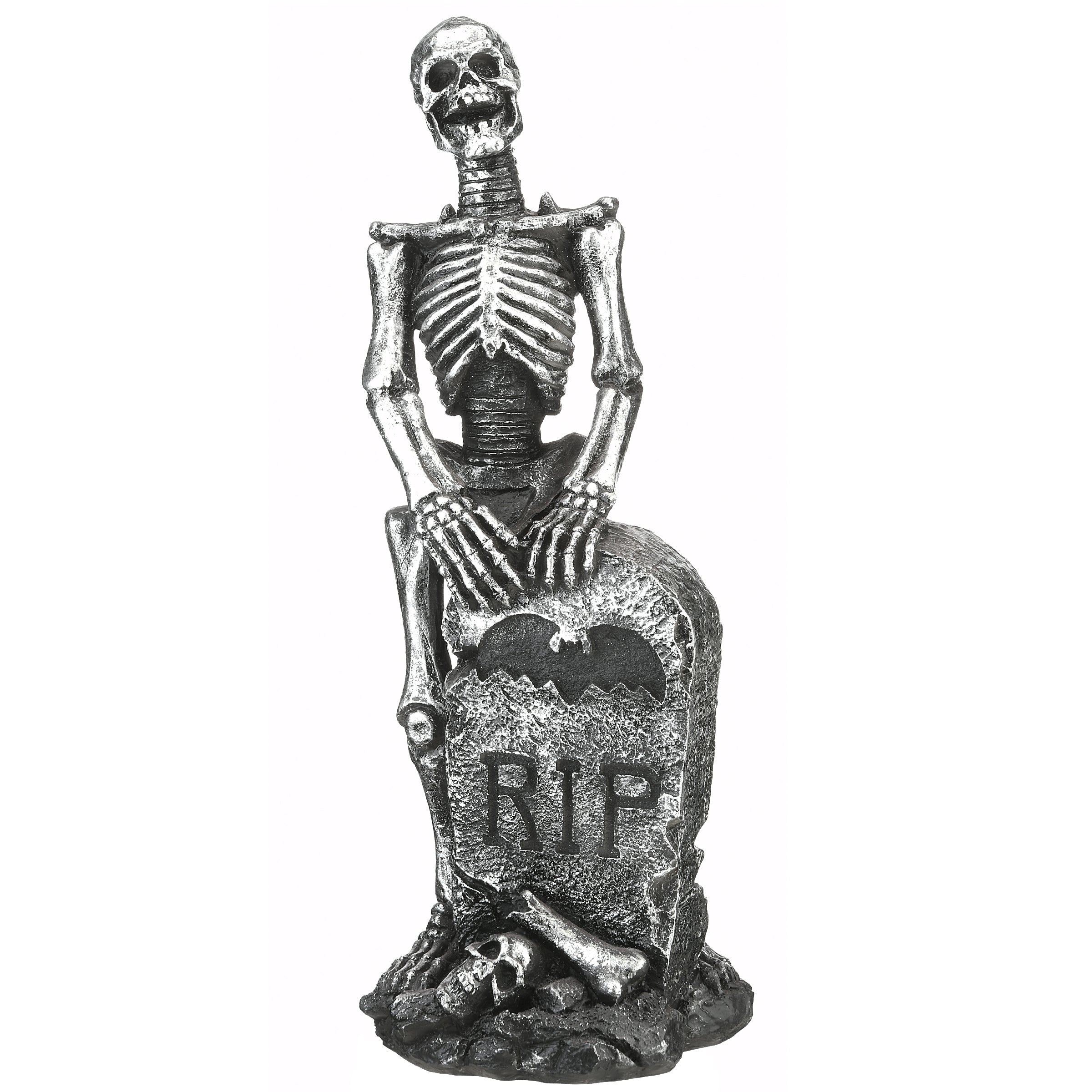 20 Inch Halloween Silver Skeleton Decoration on Gravestone - Spooky Yard Decor for Halloween Party & Haunted House Theme