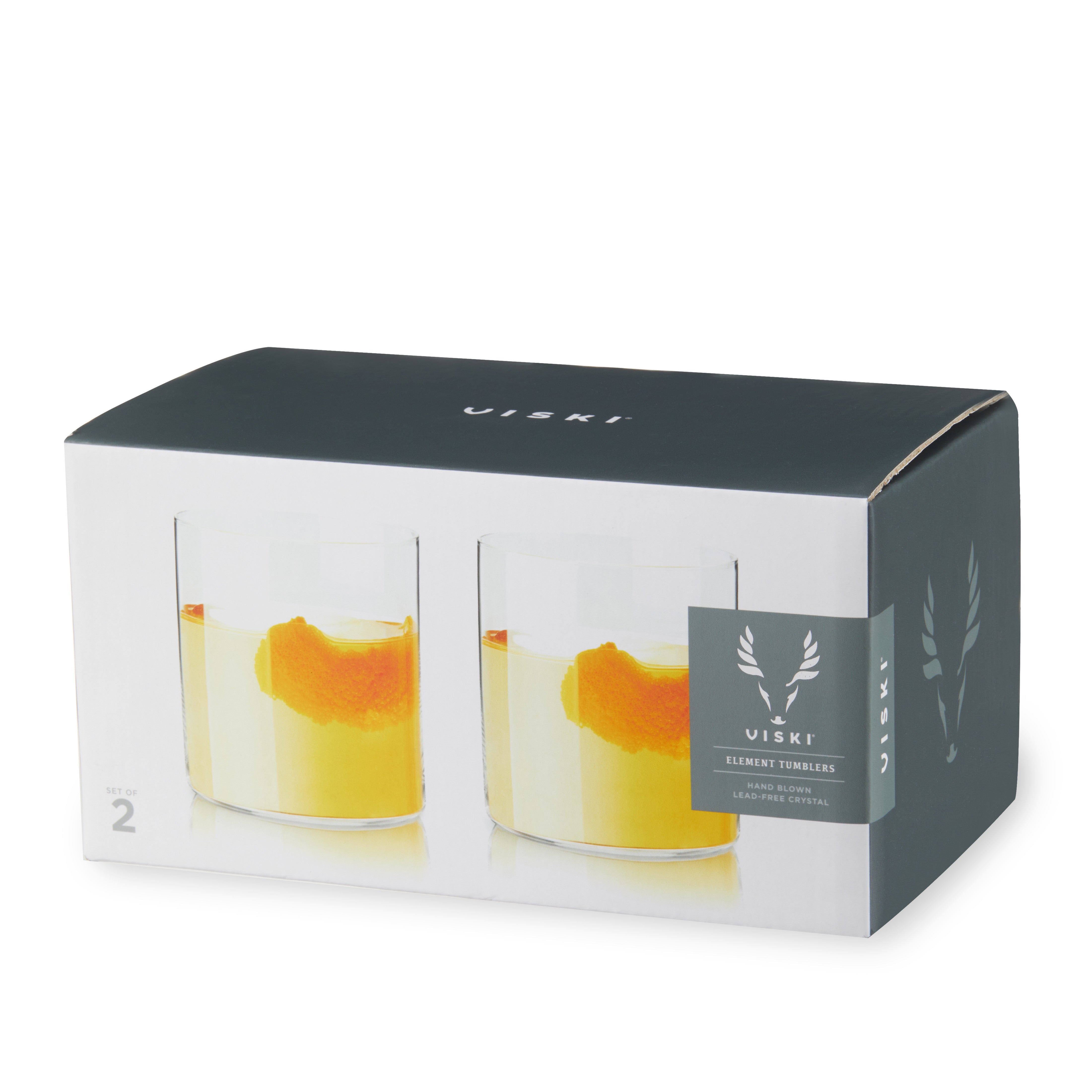 Raye Element Crystal Glass Tumblers Set of 2 - Elegant Drinking Cups for Wine, Cocktails & Iced Coffee - Perfect for Home Bar, Dinner Parties & Gifts