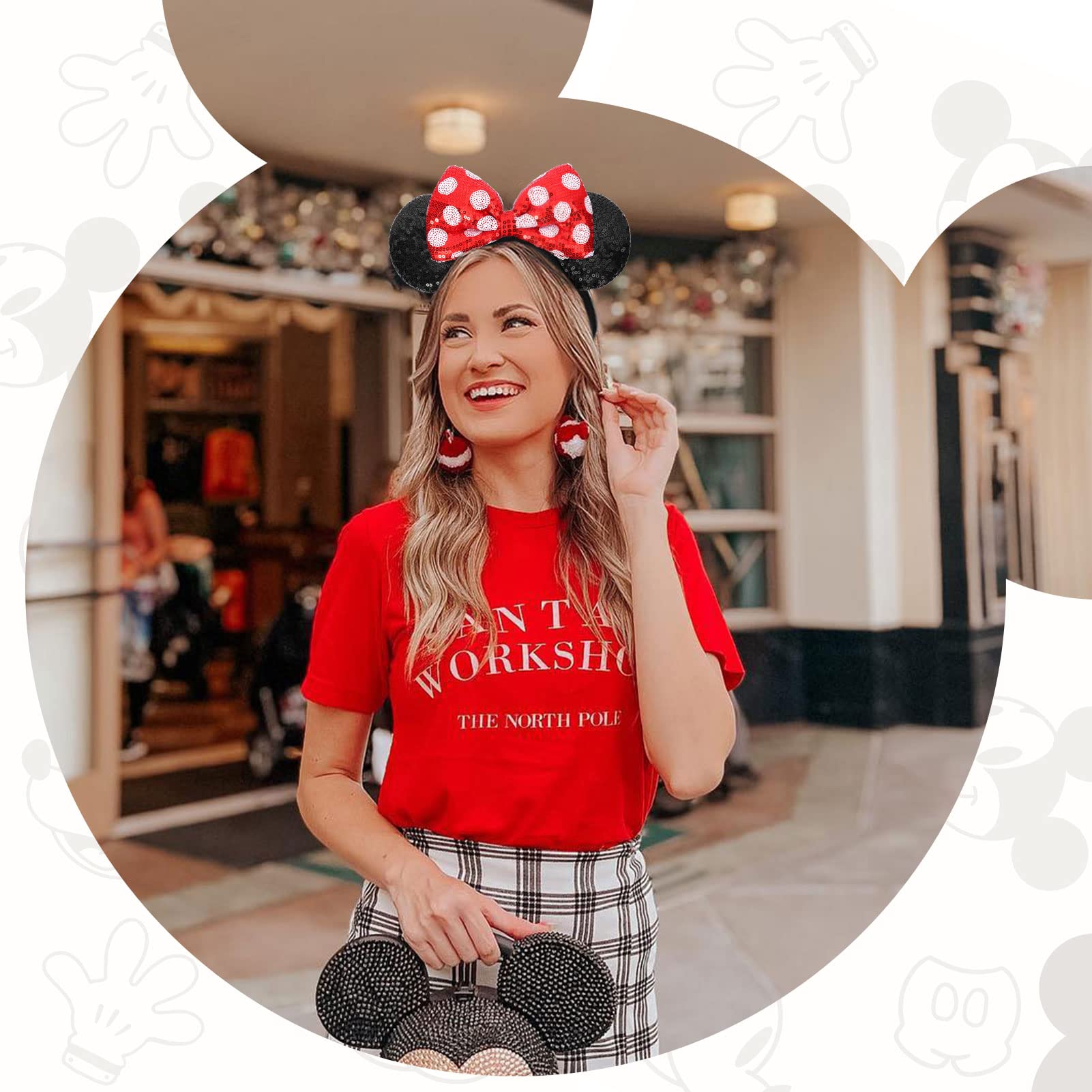 Sparkly Sequin Mouse Ears Headband for Women & Kids - Glitter Bow Hair Accessories for Disney Cosplay, Costume Parties & Theme Park Decor (Polka Dot Design) - Perfect for Disneyland Trips, Birthday Celebrations & Halloween Costumes