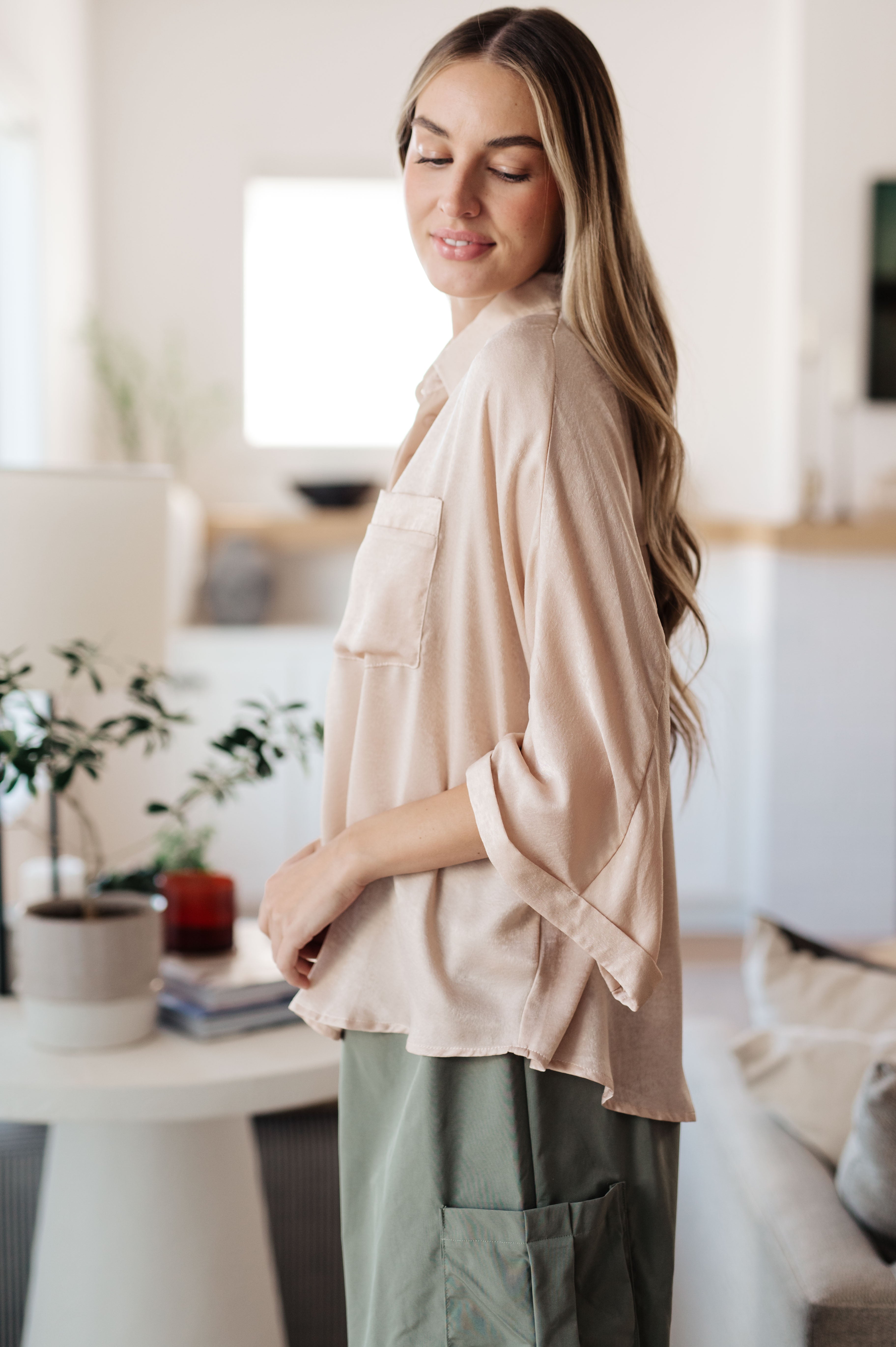Elegant Oversized Dolman Sleeve Top in Champagne - Perfect for Casual Outings & Date Nights