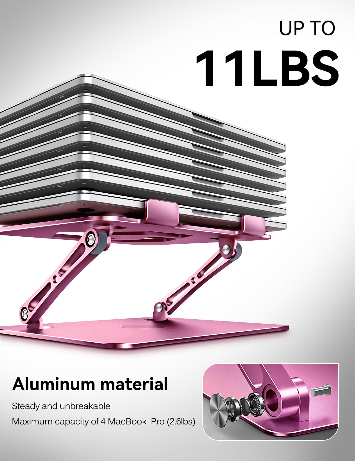iVoler Adjustable & Foldable Laptop Stand with 360° Rotating Base - Ergonomic Portable Laptop Riser for MacBook, Dell, HP Up to 16 inches - Perfect for Office, Home & Travel Workspaces [Pink]