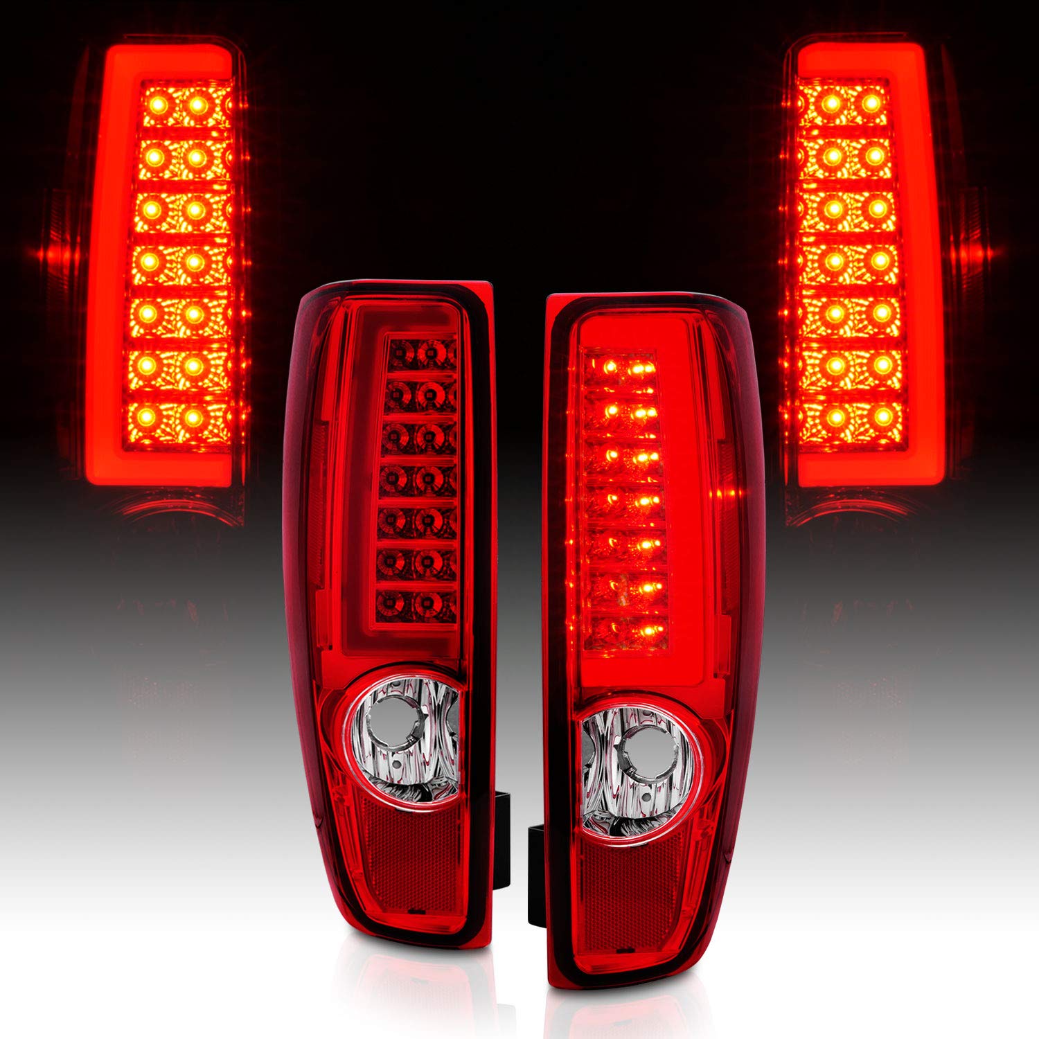 2004-2012 Chevy Colorado & GMC Canyon Ruby Red C-Type LED Tube Tail Lights Pair - Left & Right Side | High Visibility, Durable & Waterproof | Perfect for Night Driving, Off-Roading & Custom Truck Upgrades