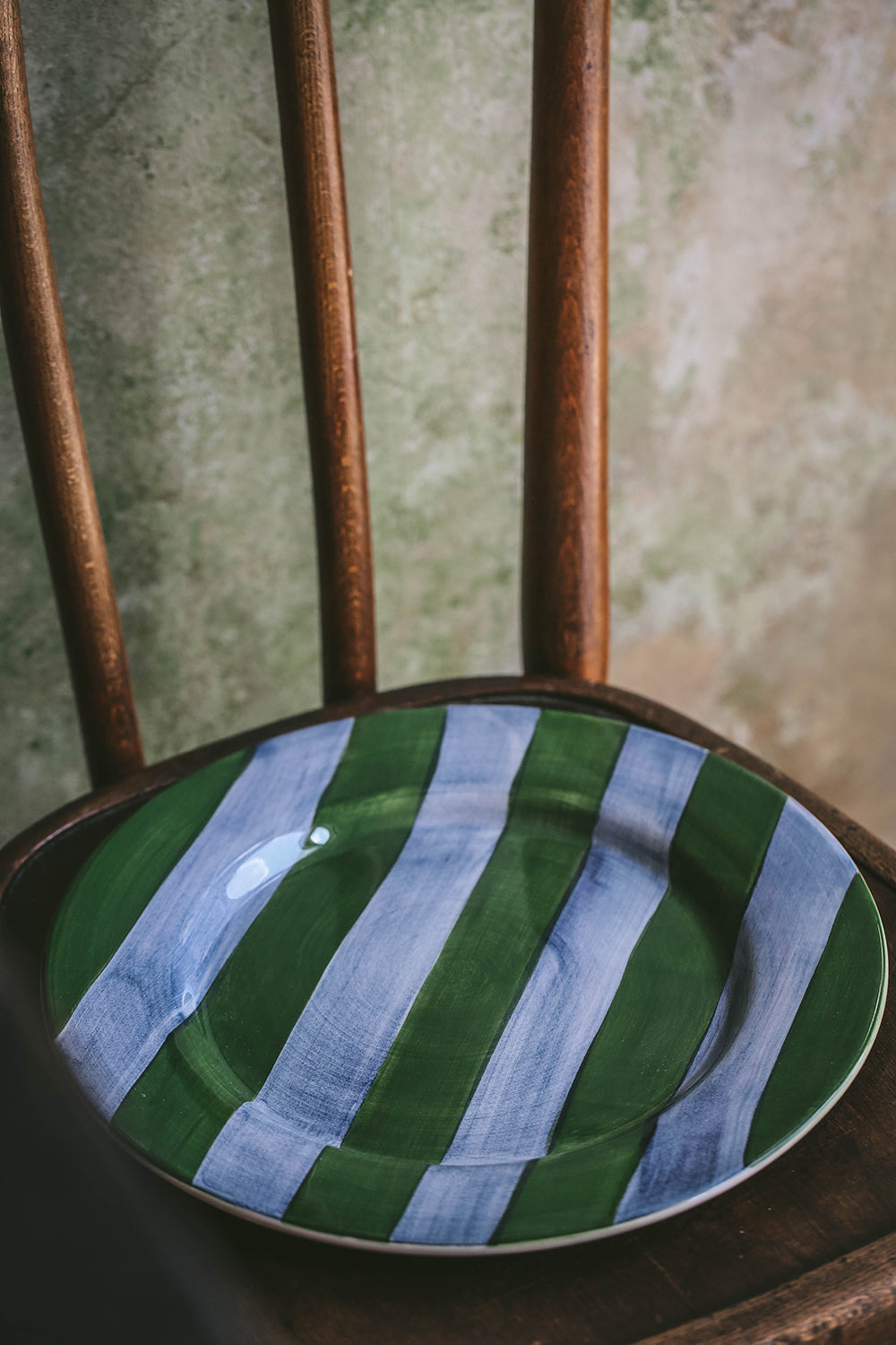 Hand Painted Ceramic Plate with Striped Design - Elegant Dinnerware for Home Decor, Gift Giving & Special Occasions