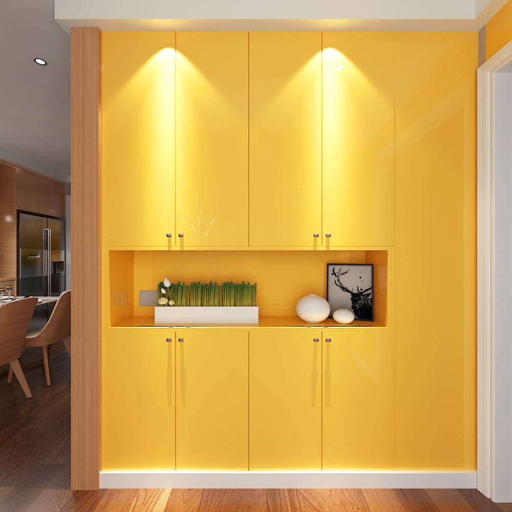 LACHEERY Glossy Yellow Self-Adhesive Contact Paper - Waterproof Peel & Stick Wallpaper for Countertops, Cabinets, Furniture - 15.8
