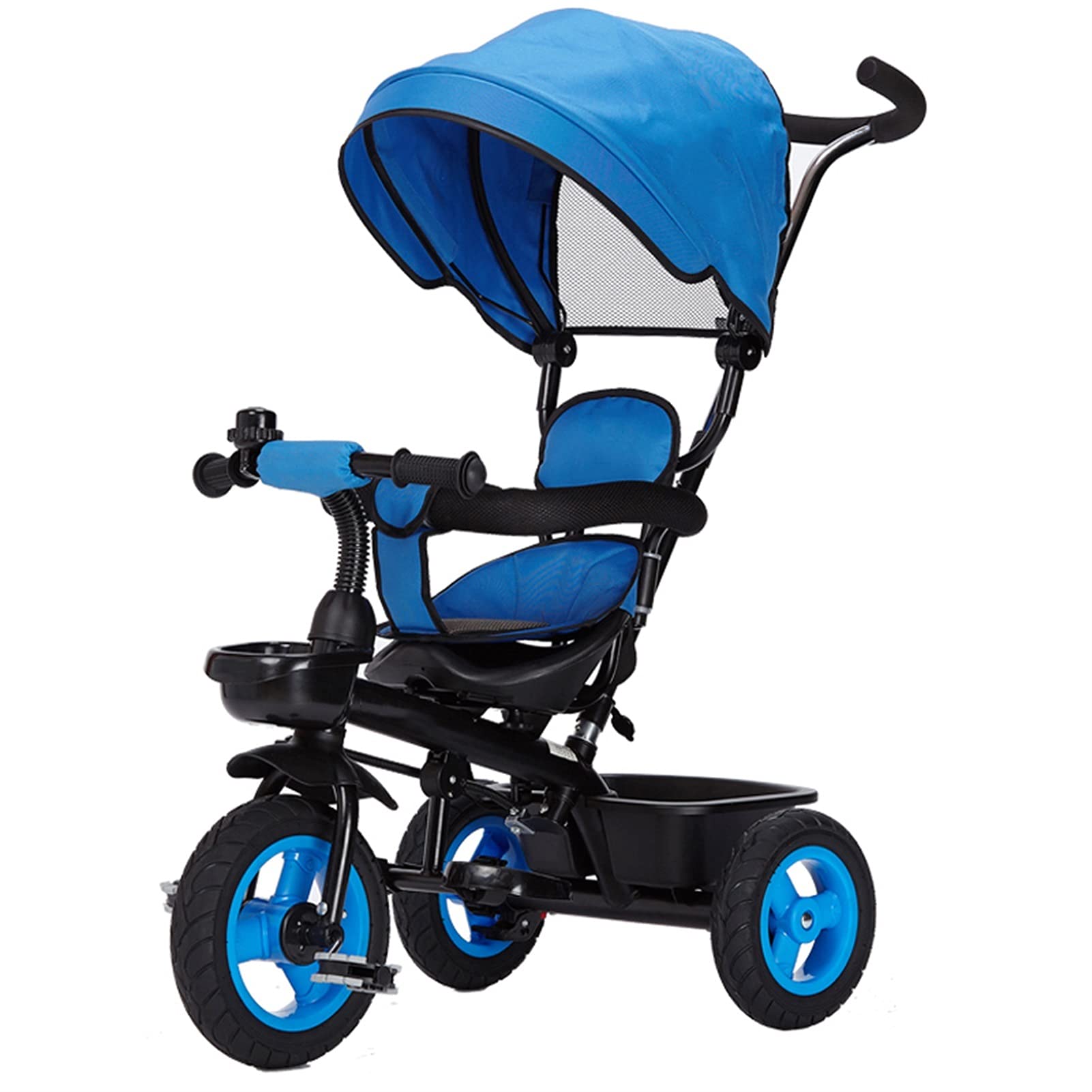 LICHUAN Adjustable Kids Tricycle Stroller with Sun Canopy & Storage Basket - Lightweight Pushchair for Toddlers, Safe Ride-On Toy for Outdoor Walks, Park Visits, and Shopping Trips (Blue)
