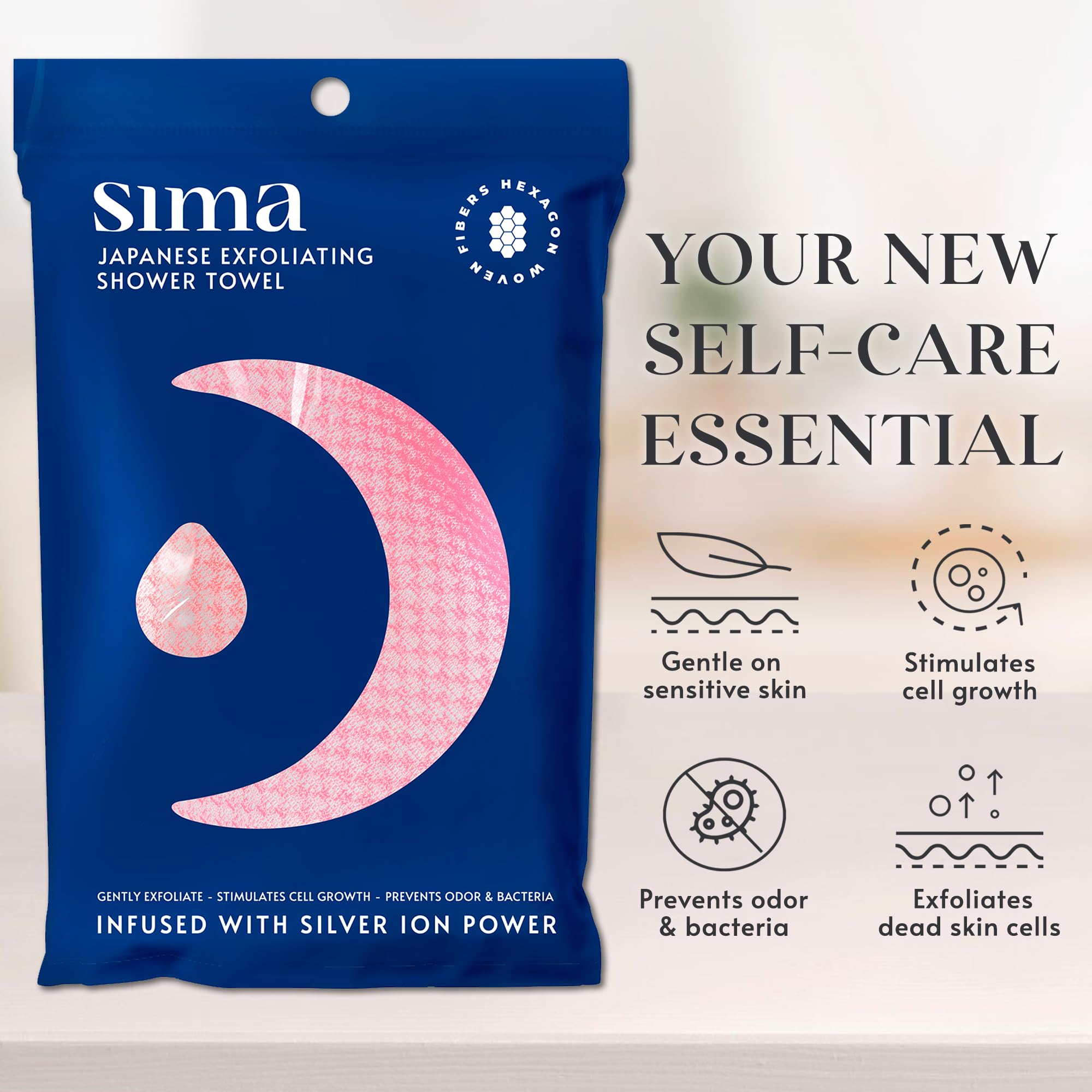 Japanese Exfoliating Washcloth for Face & Body - Hexagon Fiber Scrub Towel with Dual-Sided Exfoliation, Extra Long & Soft (Pink) - Perfect for Spa, Shower & Deep Cleansing Routine