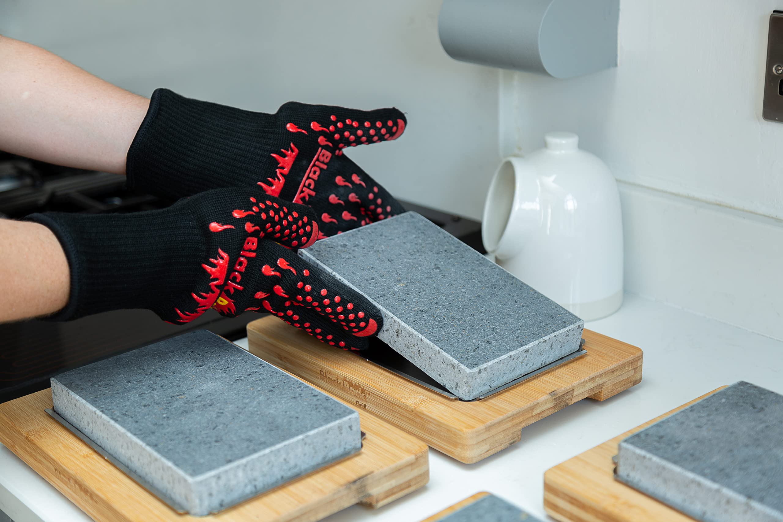 Premium Black Rock Grill Steak Stone Set - Natural Lava Cooking Stone with Steak Knife & Heat-Resistant Gloves for Perfect Steak, Seafood & BBQ at Home | Unique Gift for Grill Lovers