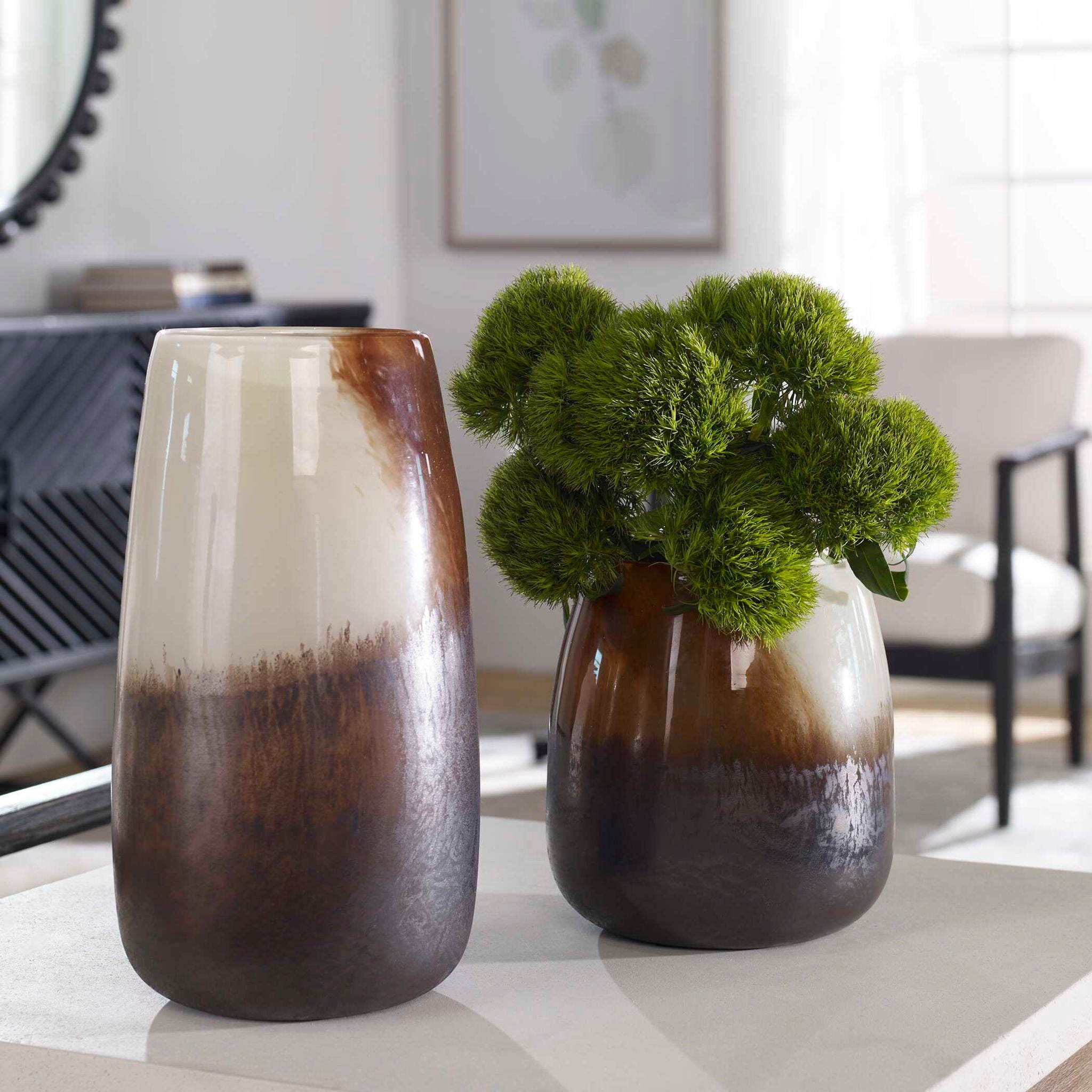 Desert Wind Glass Vases Set of 2 - Modern Home Decor for Living Room, Dining Table & Wedding Centerpieces