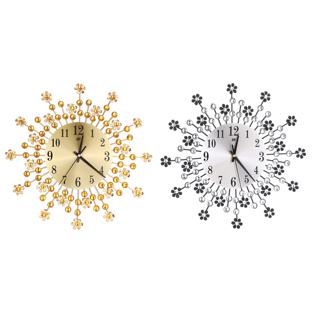 Elegant Inlaid Diamond Flower Metal Wall Clock - Silent Non-Ticking for Living Room, Bedroom, Office Decor | Perfect Home & Gift Idea