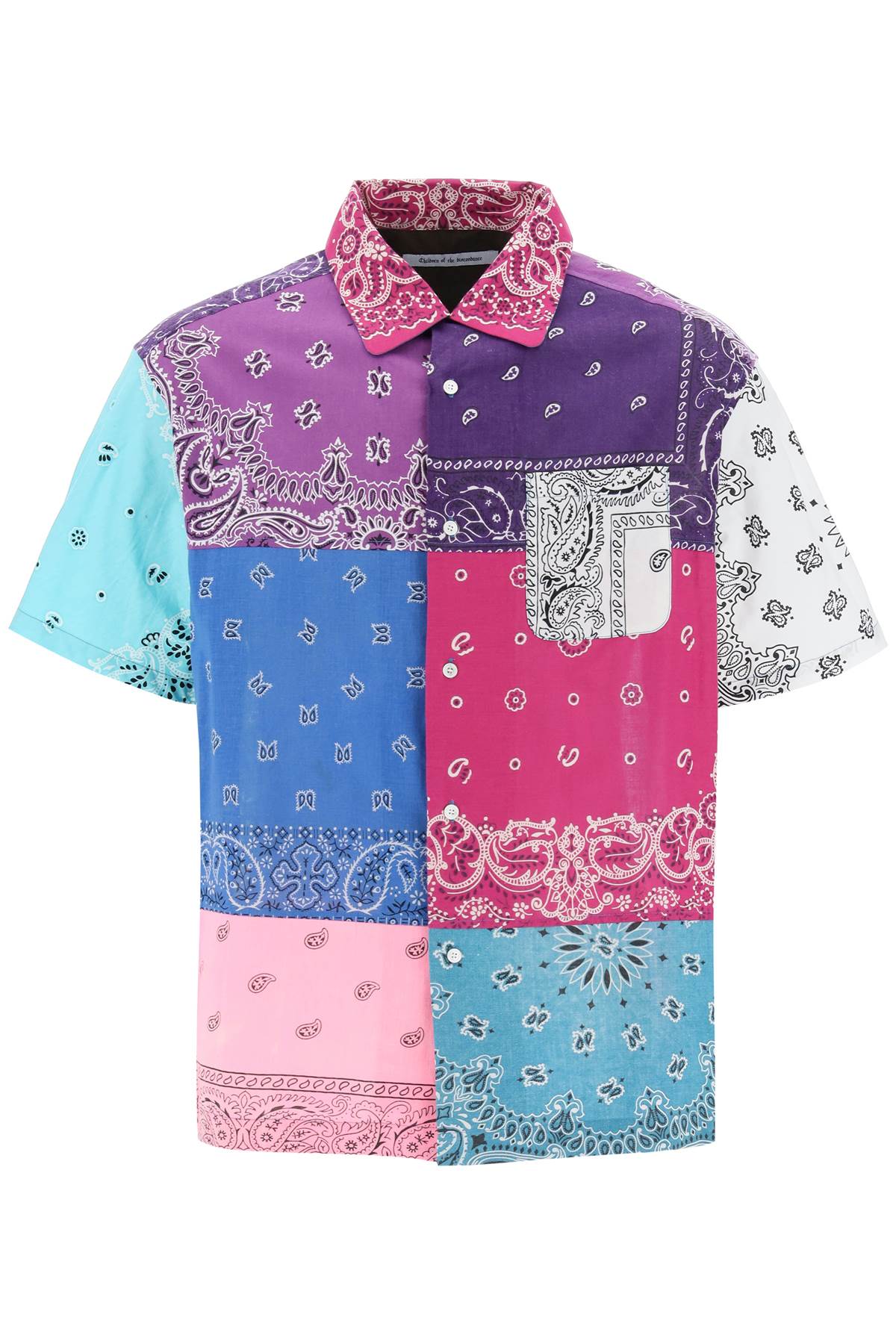 Children of the Discordance Short Sleeve Patchwork Shirt with Bandana Prints - Stylish Streetwear for Men, Perfect for Casual Outings and Music Festivals