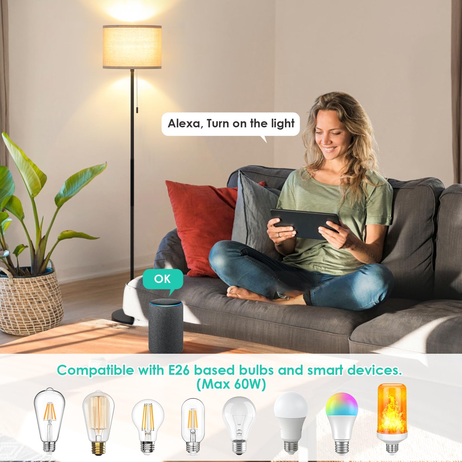 FOLKSMATE Modern LED Floor Lamp - Adjustable Standing Light for Living Room, Bedroom, Office & Reading | Black Pole Design (Bulb Not Included) | Perfect for Night Reading, Home Decor & Workspace Lighting