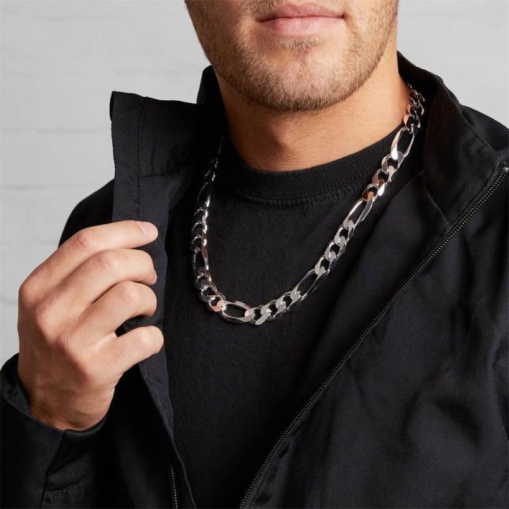 Verona Jewelers 925 Sterling Silver Men's Figaro Chain Necklace 8.5-10.5mm | Italian Made 20-30 Inch Silver Necklace for Men | Perfect Gift for Birthday, Anniversary & Special Occasions