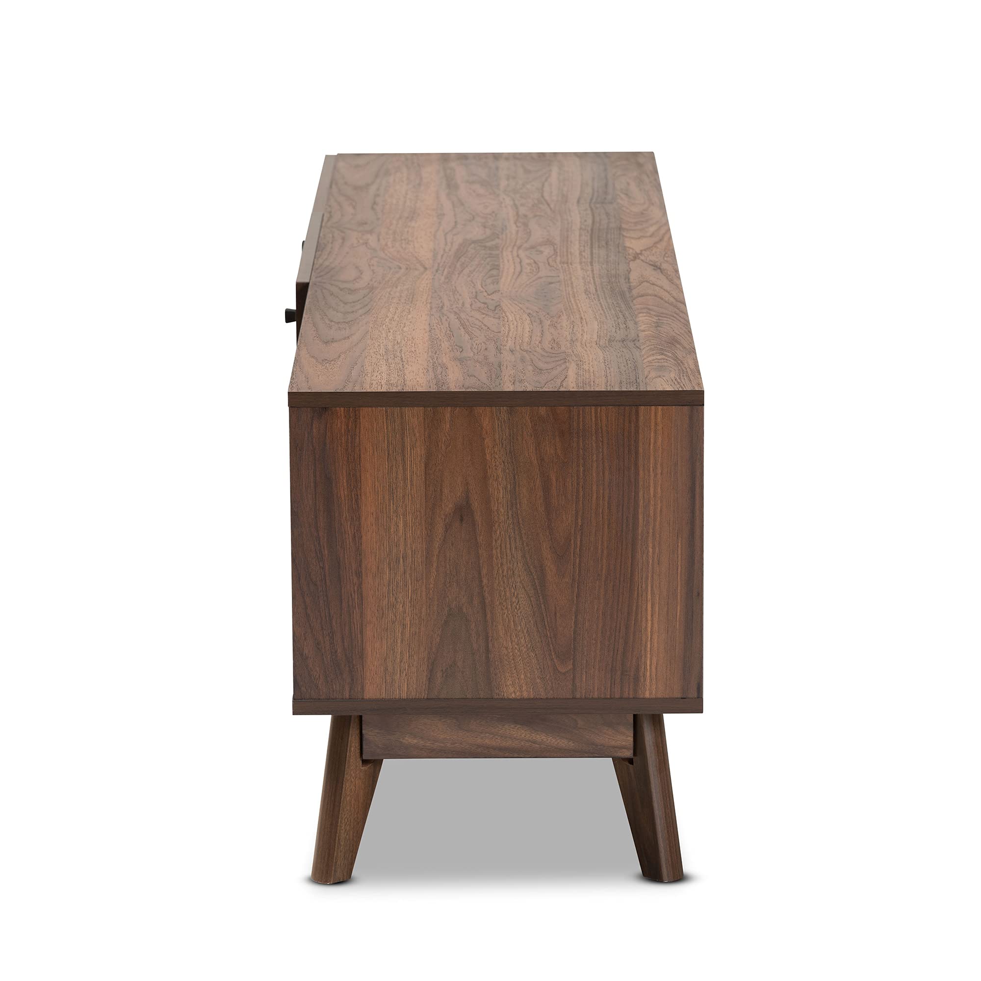 Baxton Studio Hartman Mid-Century Modern TV Stand - Walnut Brown Wood Media Console with Storage Shelves for Living Room, Bedroom & Home Theater