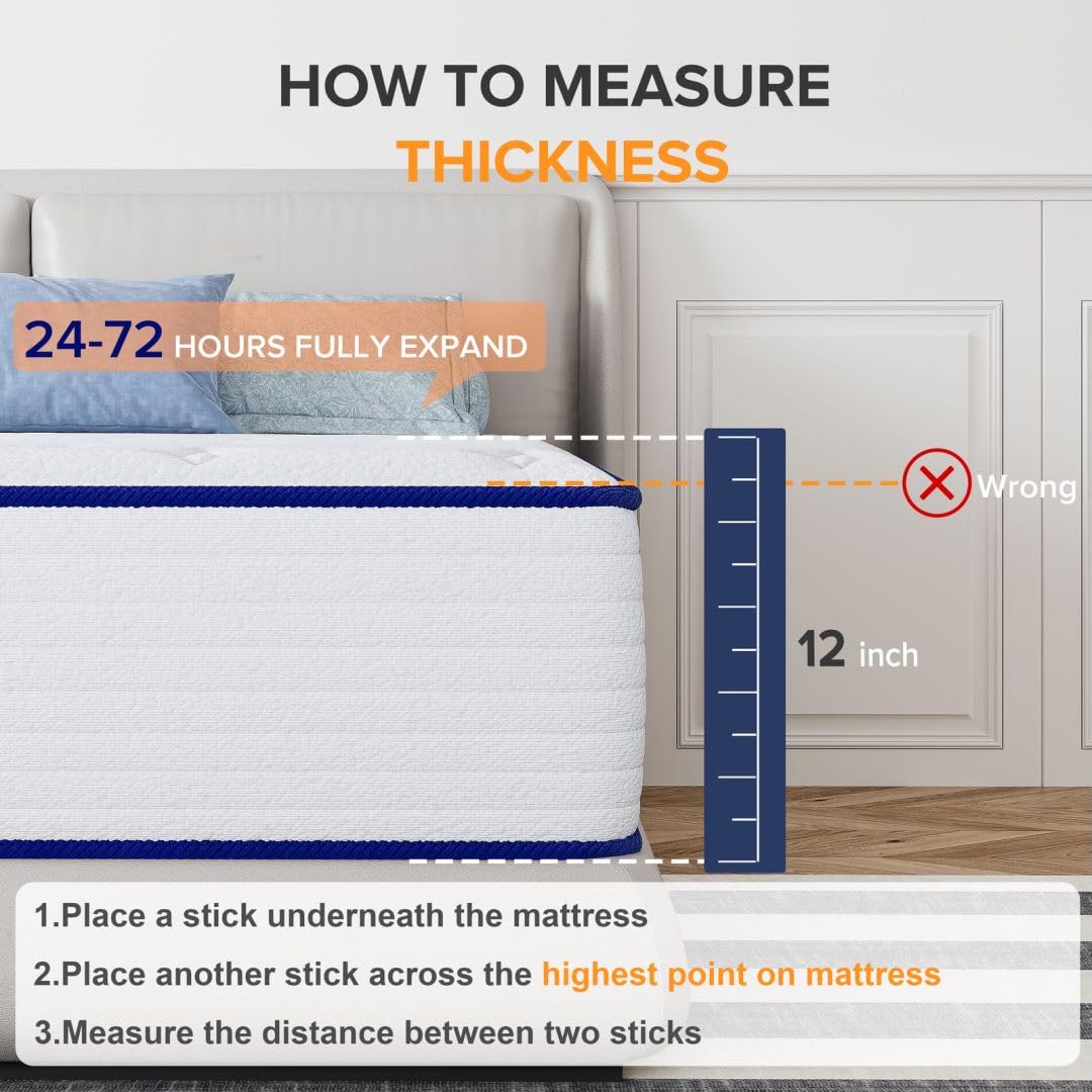 TXO 10 Inch Hybrid Queen Mattress - Medium Firm with Pocketed Springs & Gel Memory Foam for Edge Support, Motion Isolation & Pressure Relief - Bed in a Box for Back Pain Relief & Cool Sleep - Perfect for Master Bedrooms, Guest Rooms & Apartments