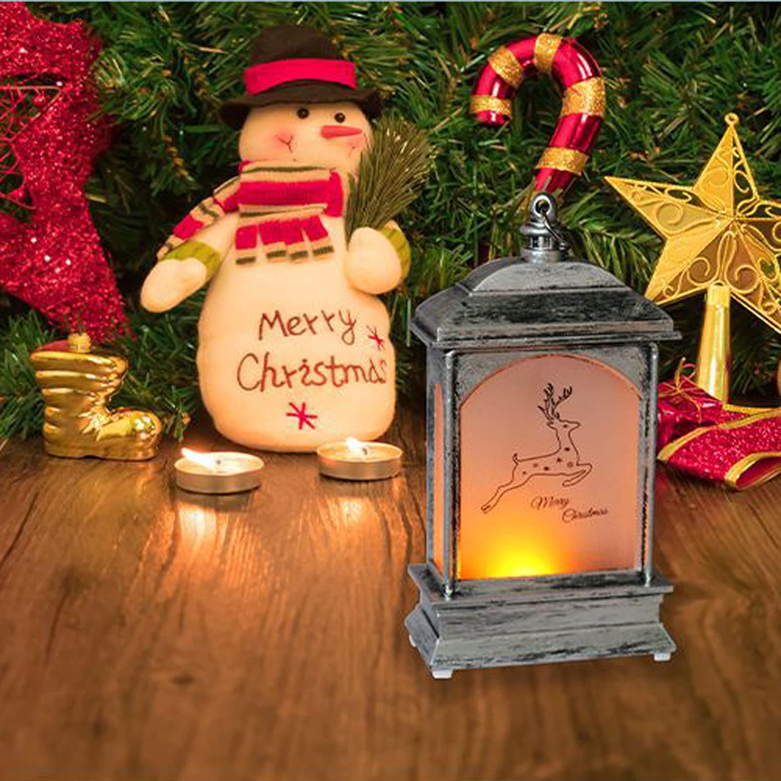LED Christmas Candle Lantern with Santa Claus & Snowflake Decor - Battery Operated Flameless Candle Lamp for Holiday Decorations, Gifts & Night Light | Perfect for Fireplace Mantel, Christmas Tree, Table Centerpiece & Winter Home Decor (Silver)