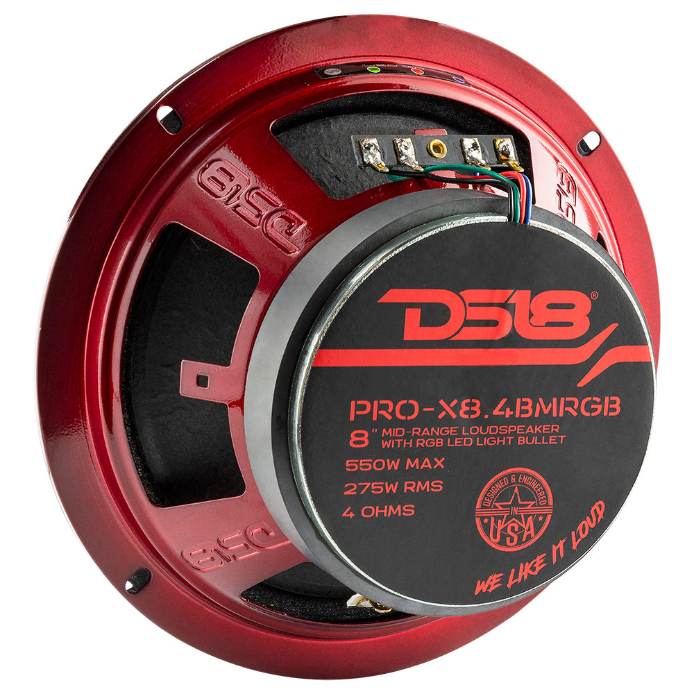 PRO X 8 Mid Range Loudspeaker with RGB Lighting - 275 Watts RMS, 4 Ohm Impedance - Perfect for DJ Gigs, Live Performances, and Home Theater Systems