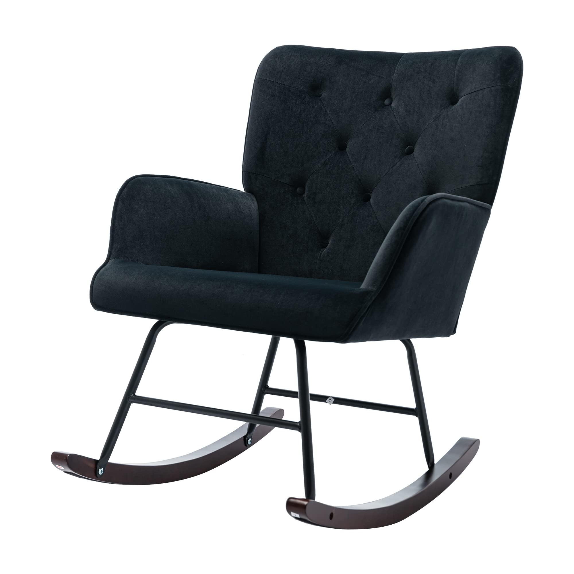 HomVent Velvet Upholstered Rocking Chair - Modern Nursery Rocker with Solid Wood Base, Tall Back Accent Armchair for Adults & Kids - Perfect for Nursery, Living Room, Bedroom or Reading Nook