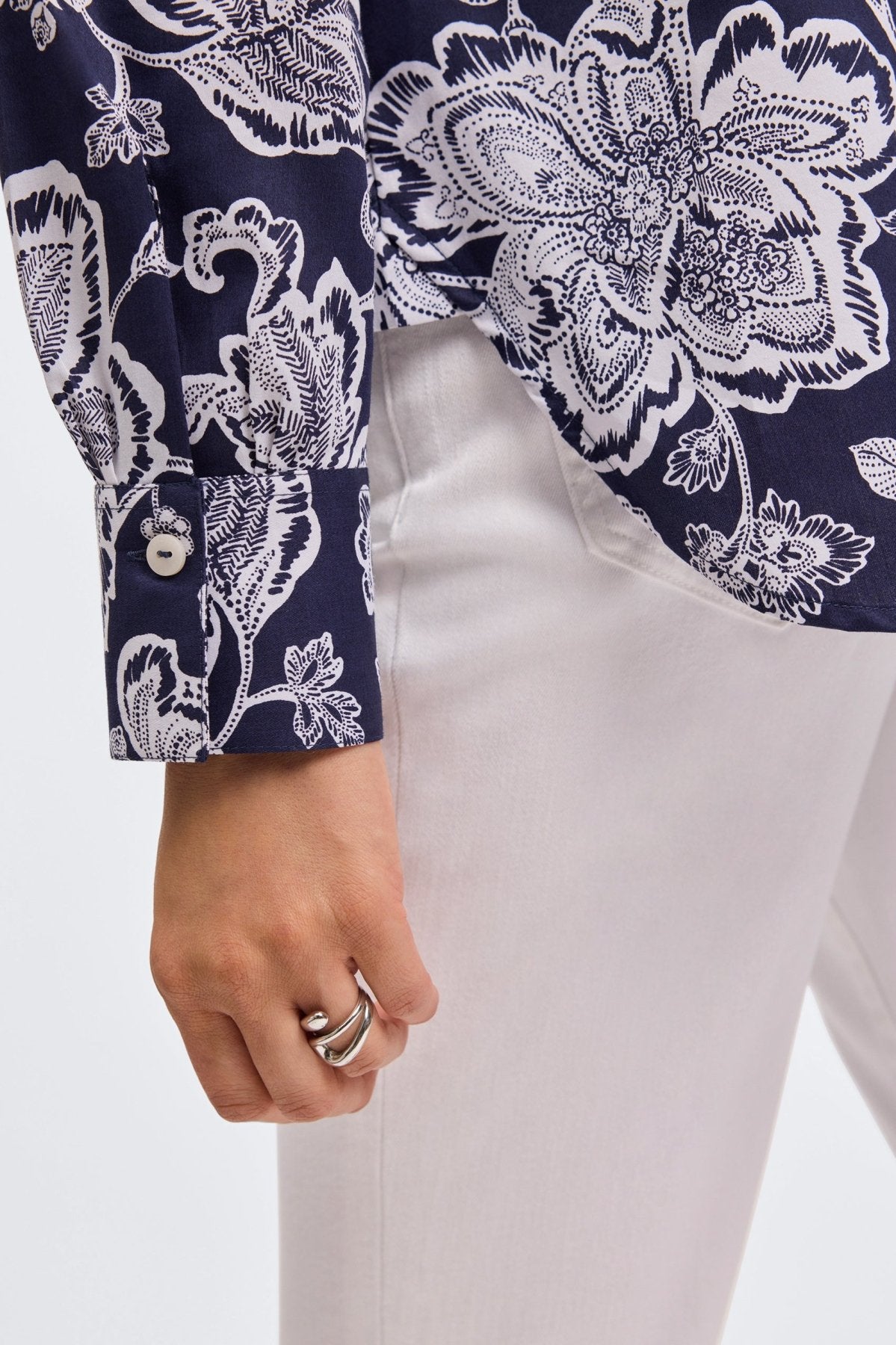 Meghan Woodblock Floral Long Sleeve Shirt - Women's Bohemian Printed Blouse for Casual Wear & Spring Outfits