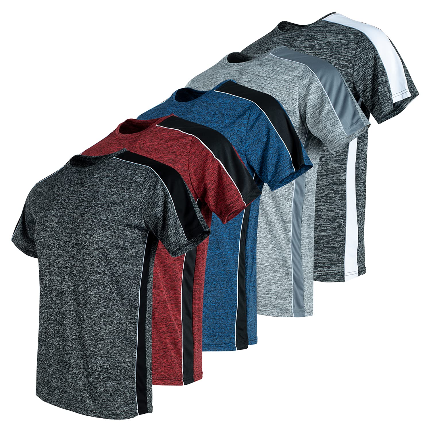 5 Pack Men's Dri-Fit Short Sleeve T-Shirts - Moisture Wicking Workout & Gym Shirts for Men - Perfect for Running, Training & Casual Wear