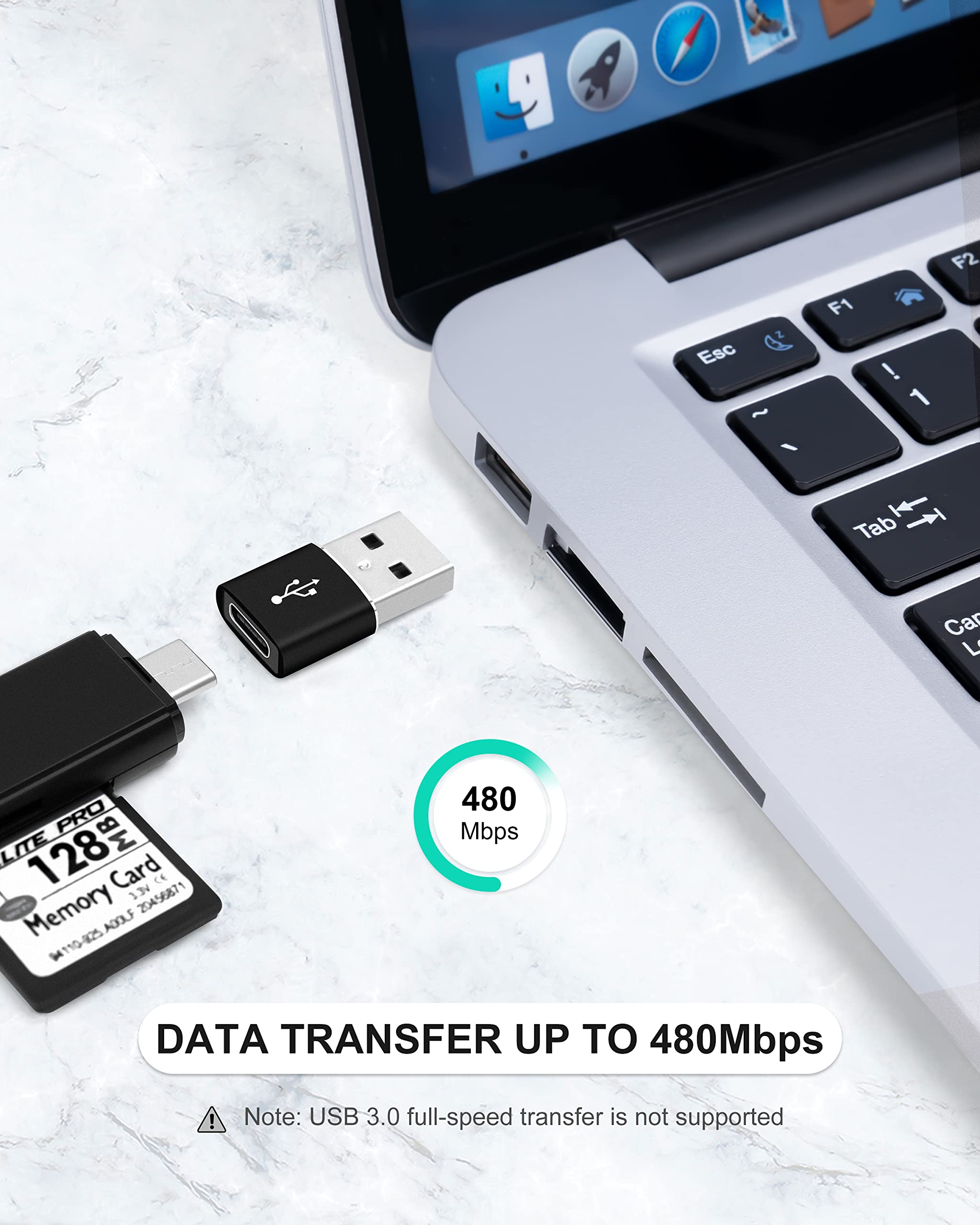 4-Pack USB C Female to USB A Male Adapter - Type C to USB Converter for iPhone 11/12/13/14 Pro Max, MacBook, iPad Mini 6, Samsung Galaxy S20/S21/S22 - Fast Charging Data Transfer - Perfect for Travel, Office & Home Use (Black)